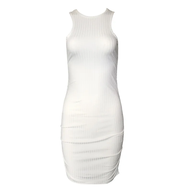 Sexy Stripes Thread Knitting Slim Bodycon Dress Women Sleeveless Solid Color Skinny Mini Dress Elegant Club Party Vestidos