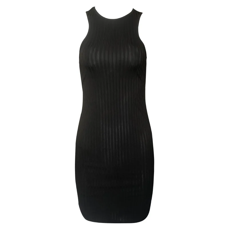 Sexy Stripes Thread Knitting Slim Bodycon Dress Women Sleeveless Solid Color Skinny Mini Dress Elegant Club Party Vestidos