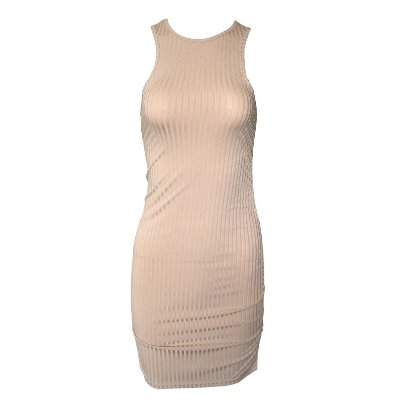 Sexy Stripes Thread Knitting Slim Bodycon Dress Women Sleeveless Solid Color Skinny Mini Dress Elegant Club Party Vestidos