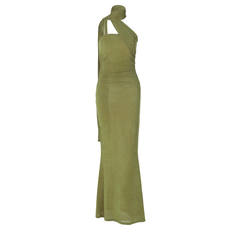 Mozision Halter Strapless Sexy Maxi Dress For Women Fashion Green Off-shoulder Backless Sleeveless Bodycon Elegant Long Dress