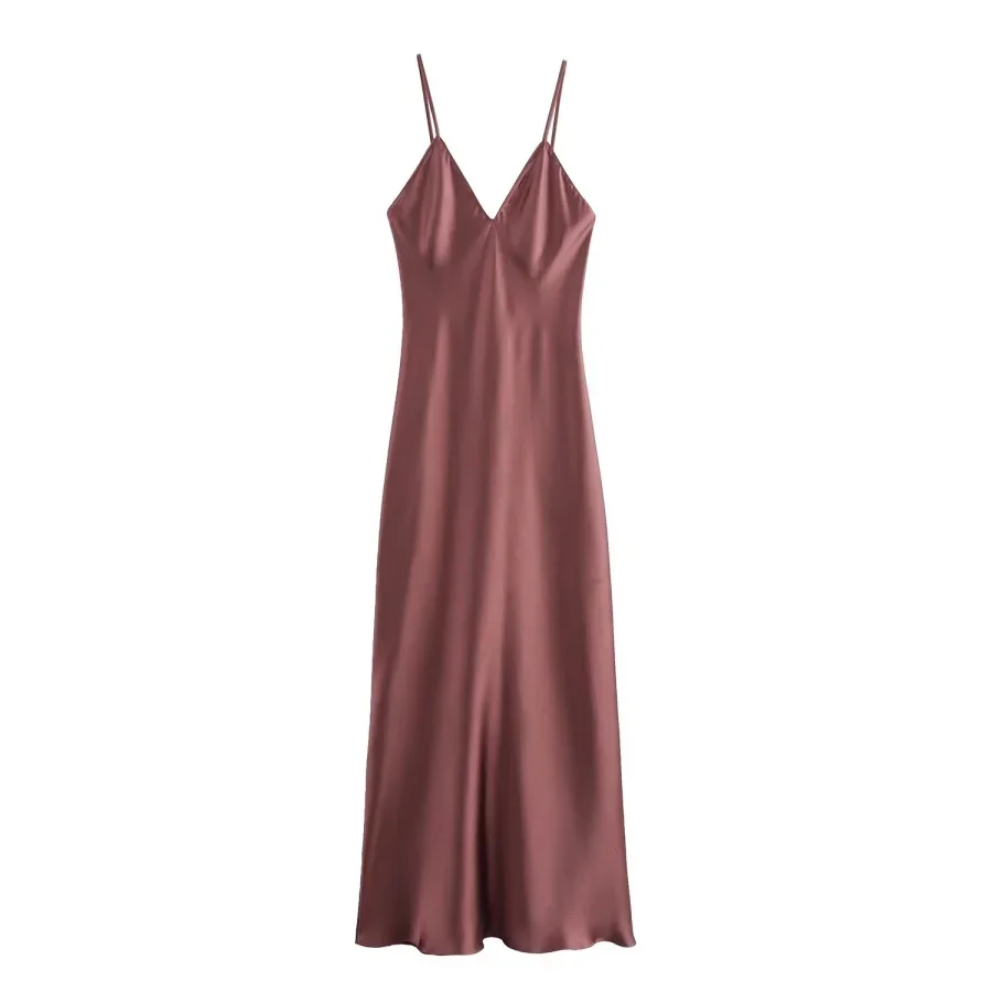 New Elegant women's fashion silk satin texture MIDI dress sexy backless party slip dress
