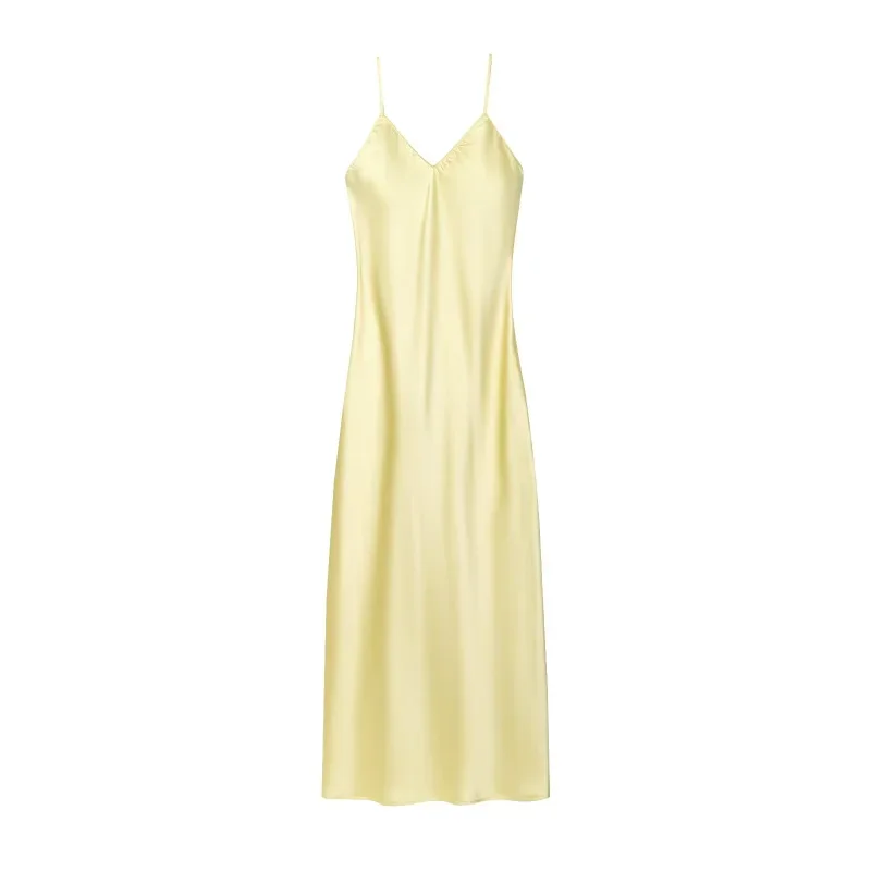 New Elegant women's fashion silk satin texture MIDI dress sexy backless party slip dress