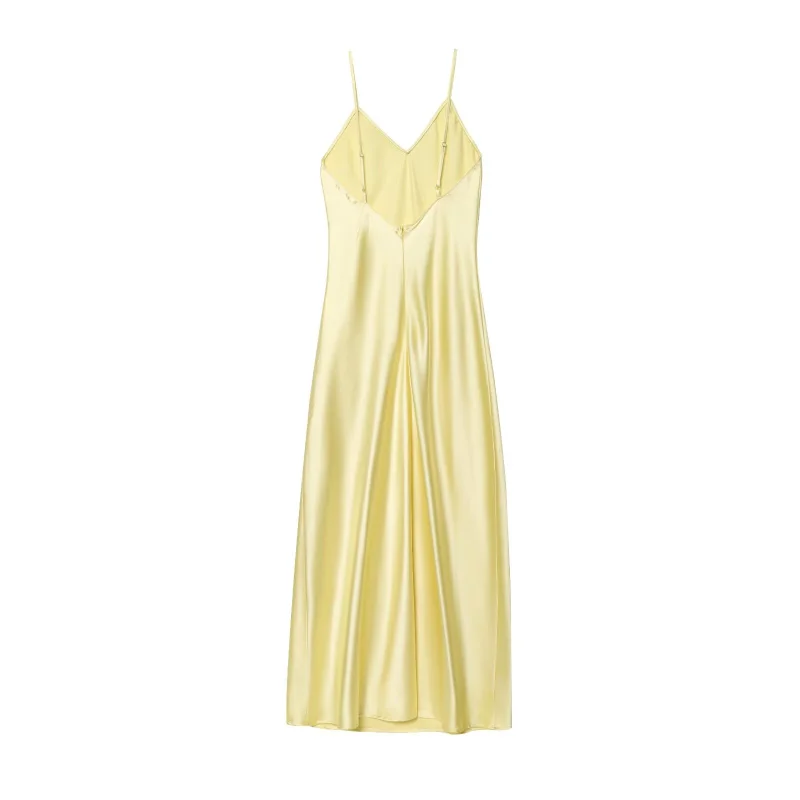 New Elegant women's fashion silk satin texture MIDI dress sexy backless party slip dress