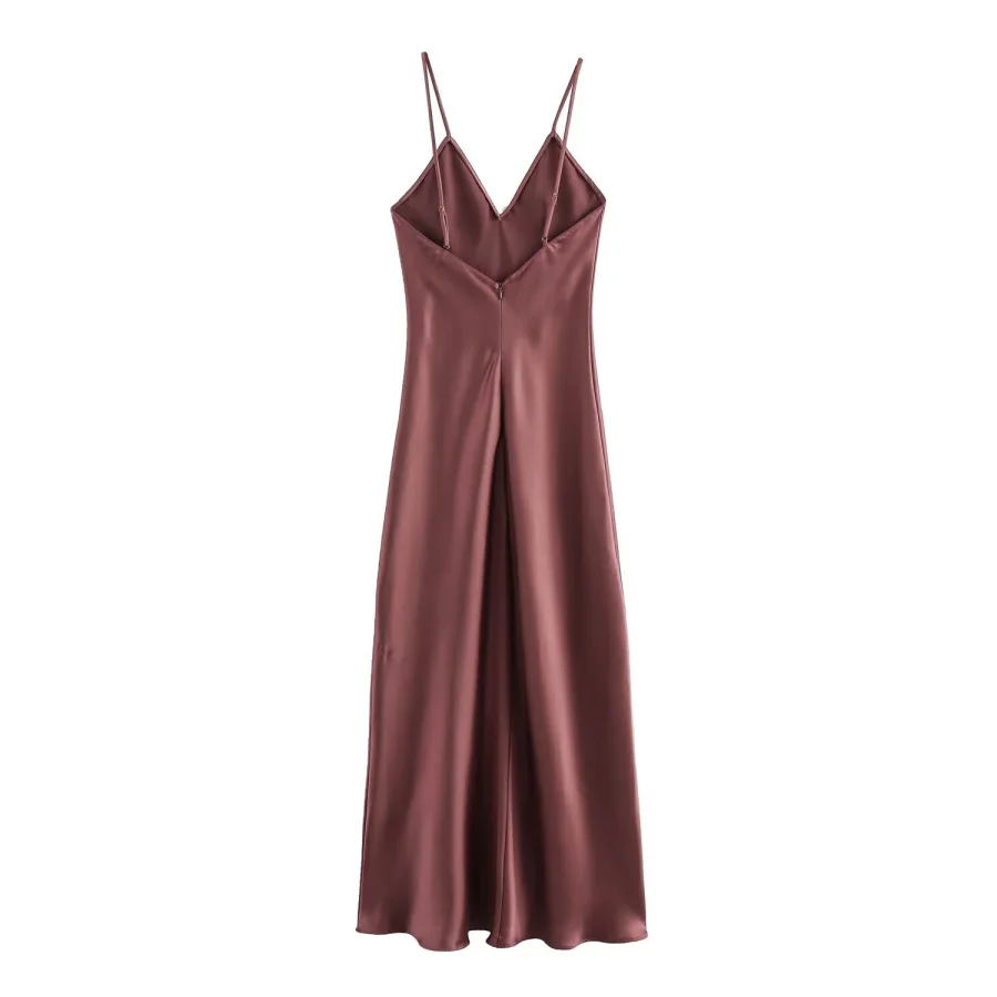 New Elegant women's fashion silk satin texture MIDI dress sexy backless party slip dress