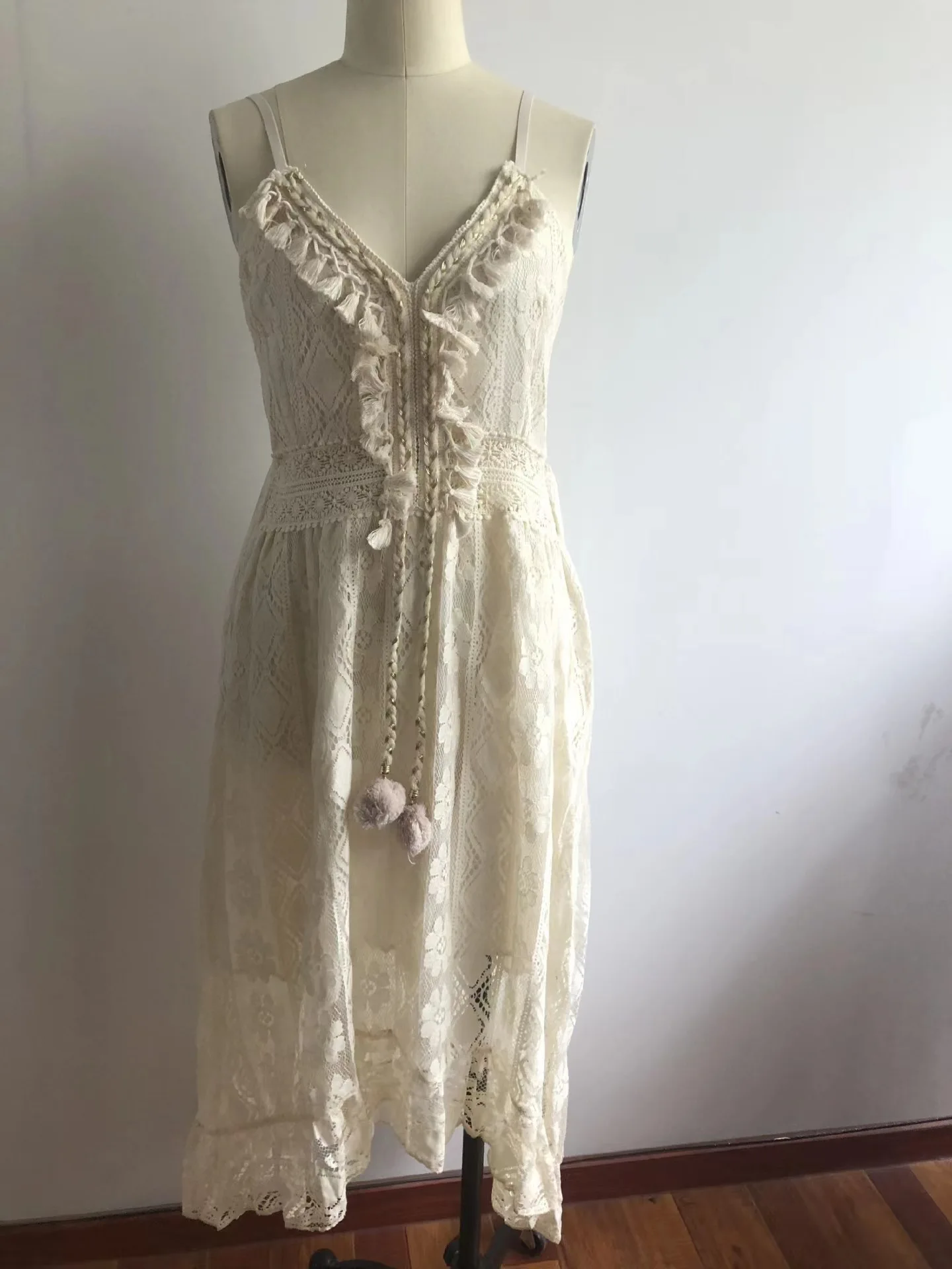Women's Dress White Hollow Out Cotton Sundress Lace Sleeveless Long Splicing Summer Party Elegant Evening Woman Skirt Clothing