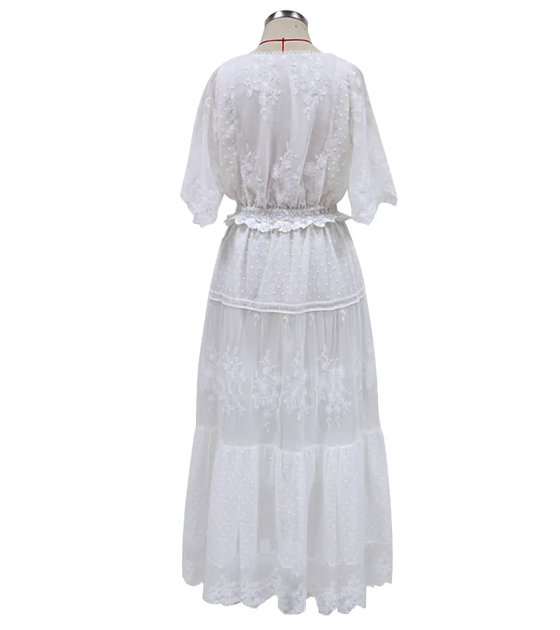 Women's Dress White Hollow Out Cotton Sundress Lace Sleeveless Long Splicing Summer Party Elegant Evening Woman Skirt Clothing