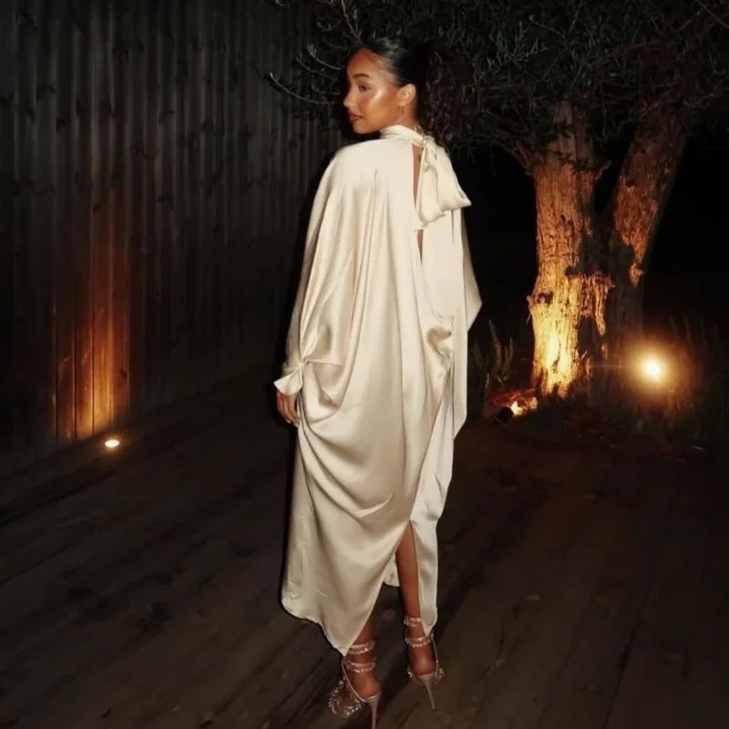 Loose Satin Orange Women's Maxi Dress Backless Lace Up Batwing Sleeve Slit Dresses 2026 Elegant Lady Party Holiday Robes