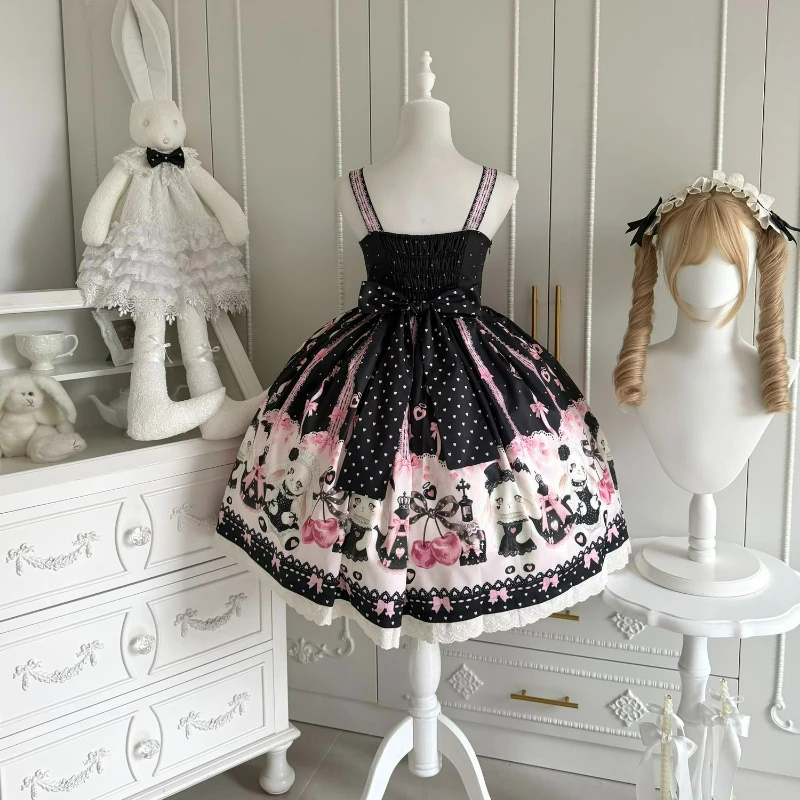 Japanese Kawaii Lolita Style Jsk Dress Women Sweet Cute Bow Lace Ruffles Party Mini Dresses Gothic Y2k Sleeveless Princess Dress