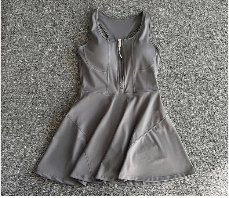 Tennis Skirt Casual Half Zipper Sports Fitness Dress Anti-Running High Waist Slim Golf Yoga Dress