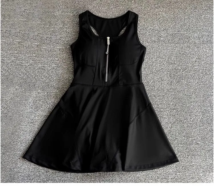 Tennis Skirt Casual Half Zipper Sports Fitness Dress Anti-Running High Waist Slim Golf Yoga Dress