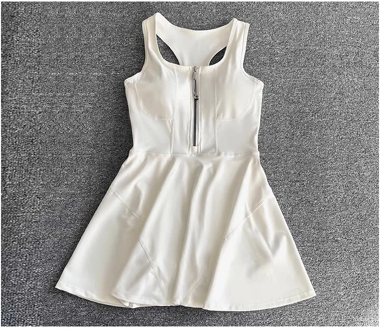 Tennis Skirt Casual Half Zipper Sports Fitness Dress Anti-Running High Waist Slim Golf Yoga Dress