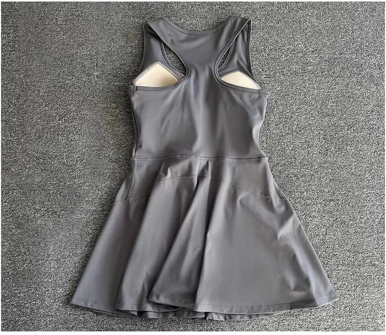 Tennis Skirt Casual Half Zipper Sports Fitness Dress Anti-Running High Waist Slim Golf Yoga Dress