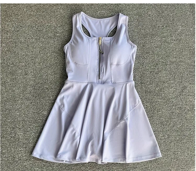 Tennis Skirt Casual Half Zipper Sports Fitness Dress Anti-Running High Waist Slim Golf Yoga Dress