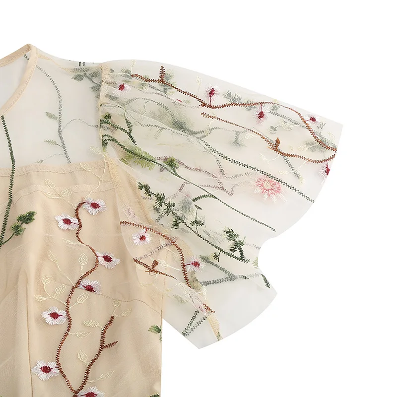 Evening Party Elegant Retro Dress Luxury 2025 Women Summer O-Neck Floral Mesh Embroidered 60s 70s Vintage Midi Dresses Vestidos