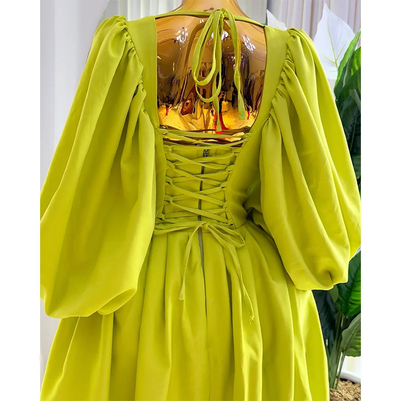 CM.YAYA Women Long Lantern Sleeve Square Collar Big Swing Long Maxi Dress 2024 Fall Birthday Sexy Party Evening Dresses Vestidos