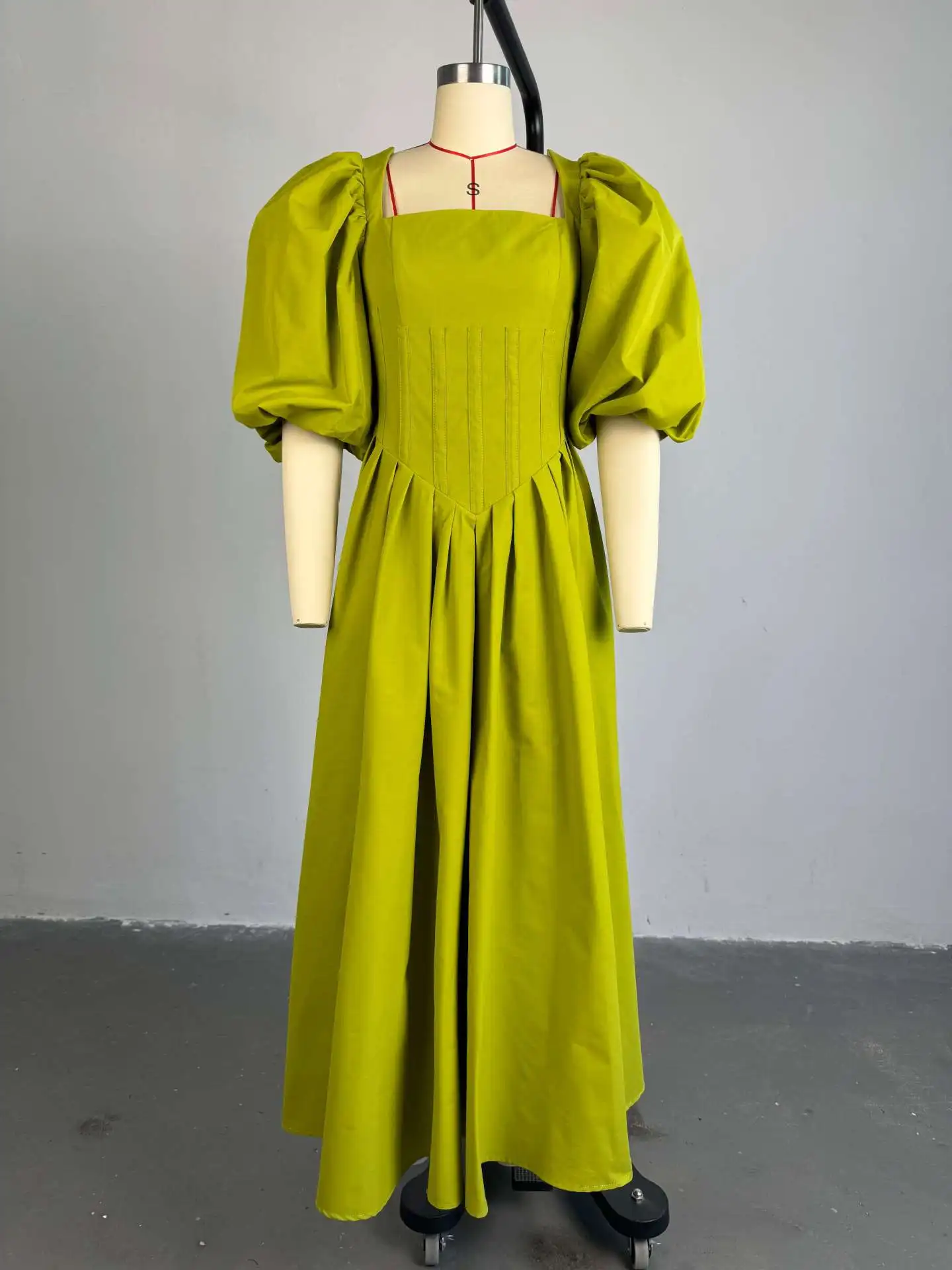 CM.YAYA Women Long Lantern Sleeve Square Collar Big Swing Long Maxi Dress 2024 Fall Birthday Sexy Party Evening Dresses Vestidos