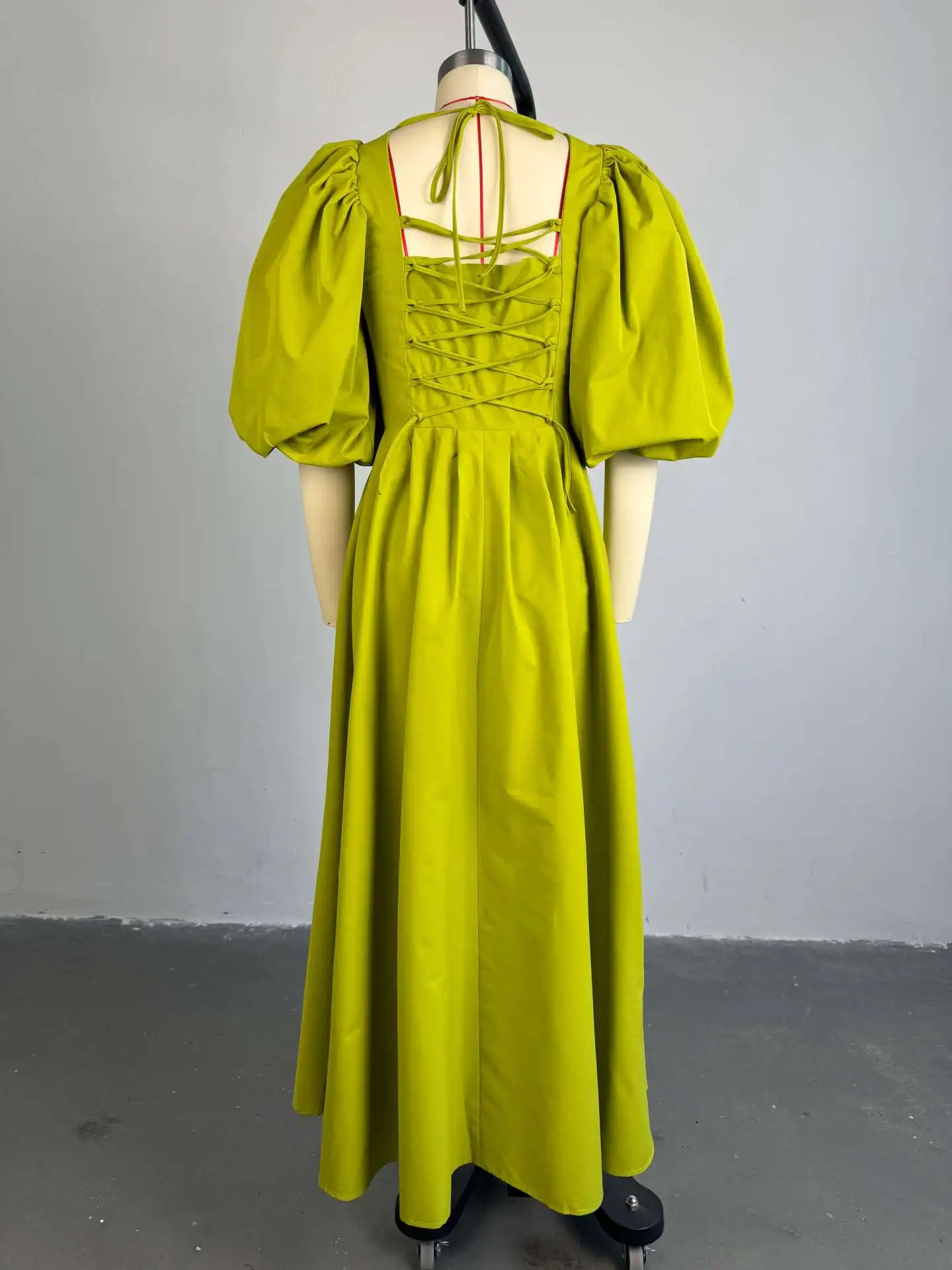 CM.YAYA Women Long Lantern Sleeve Square Collar Big Swing Long Maxi Dress 2024 Fall Birthday Sexy Party Evening Dresses Vestidos