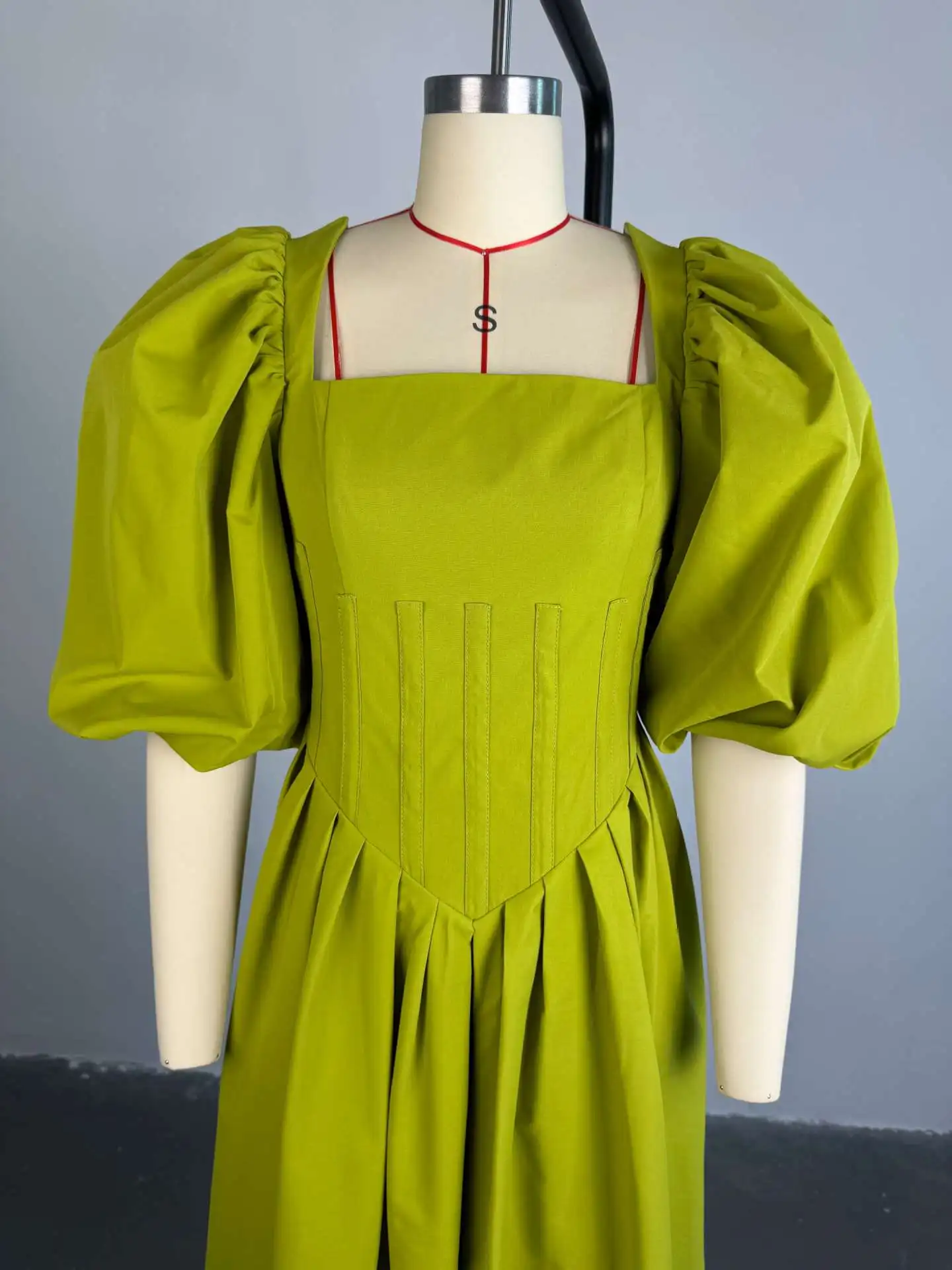 CM.YAYA Women Long Lantern Sleeve Square Collar Big Swing Long Maxi Dress 2024 Fall Birthday Sexy Party Evening Dresses Vestidos