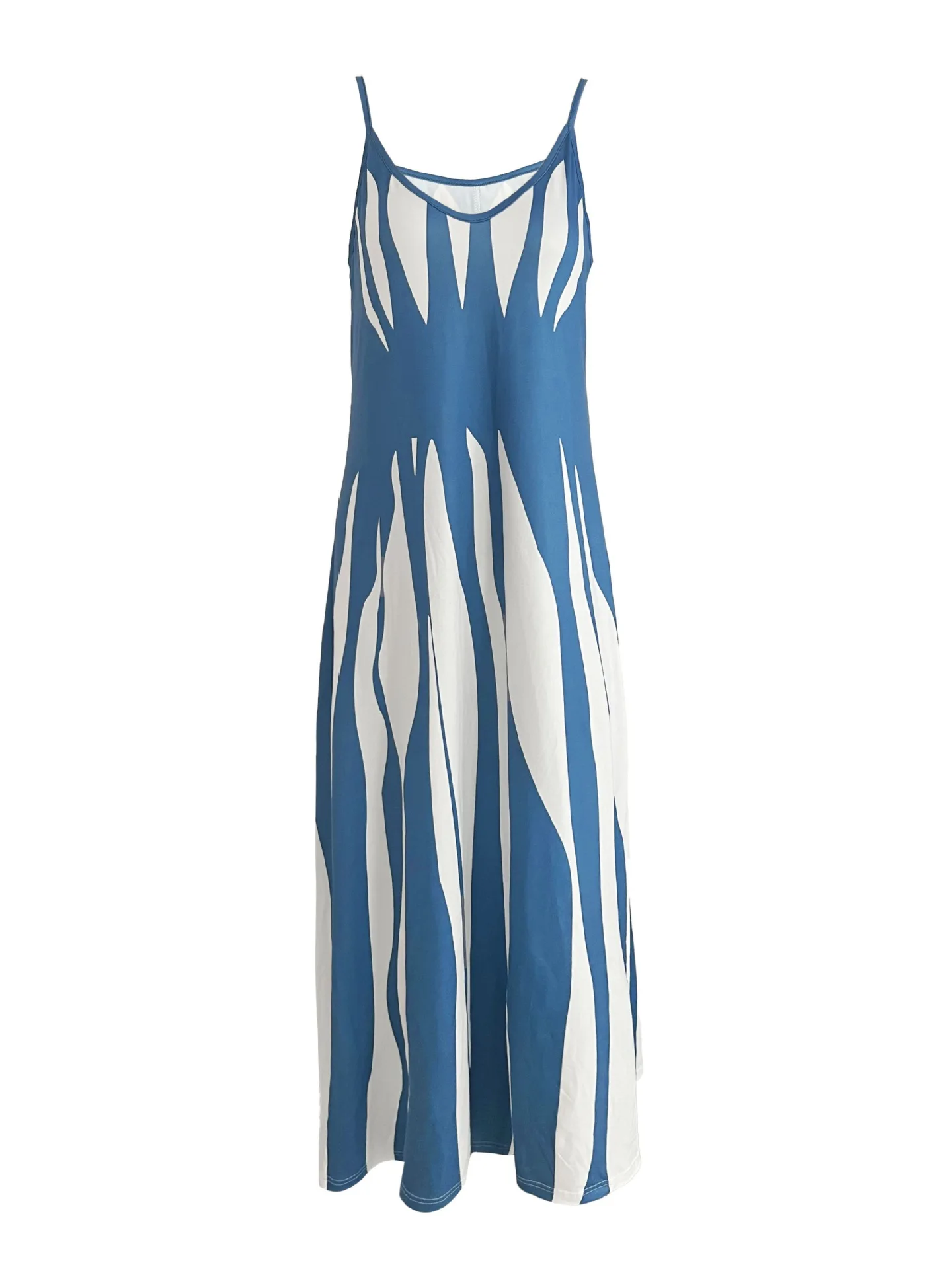 Women's Summer Sleeveless Print Sling Long Dress Vintage Loose Sundress Sexy V-neck Bohemian A-line Vacation Strappy Maxi Dress