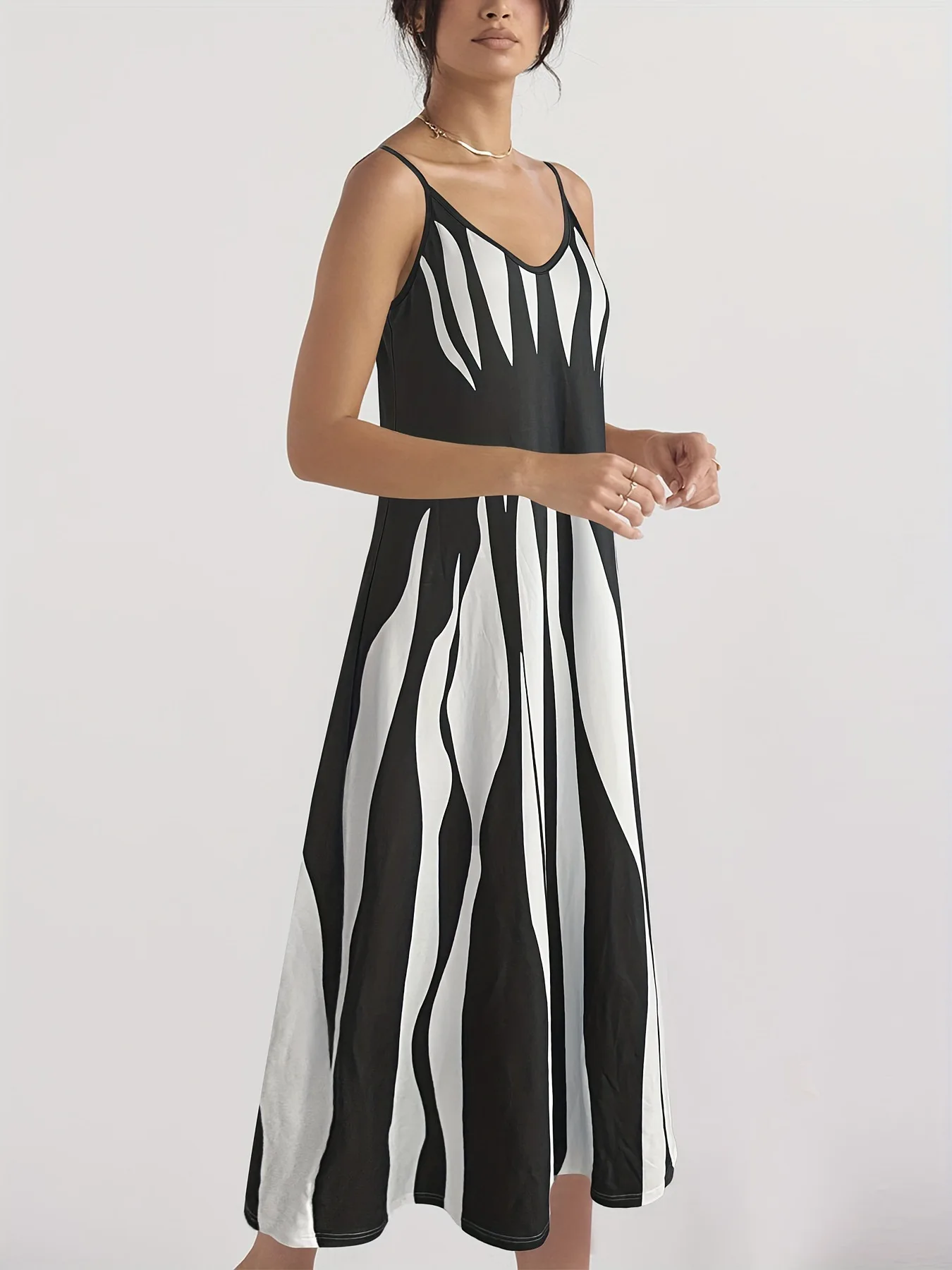 Women's Summer Sleeveless Print Sling Long Dress Vintage Loose Sundress Sexy V-neck Bohemian A-line Vacation Strappy Maxi Dress