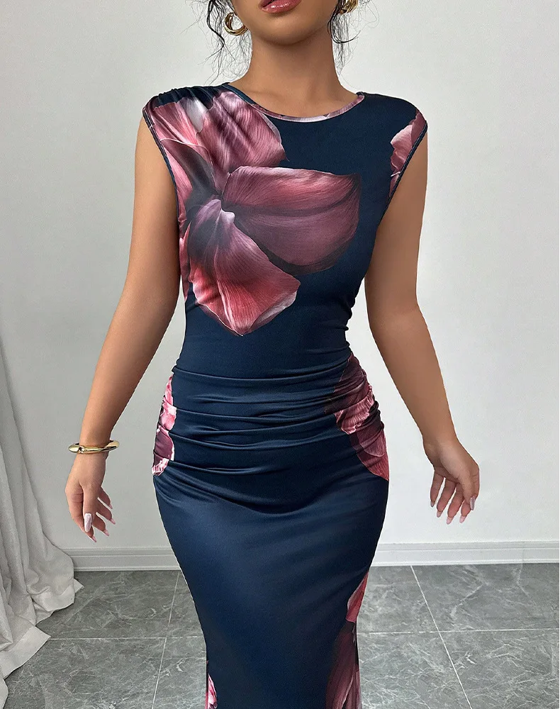 Sexy Bodycon Maxi Dresses For Women 2025 Summer Fashion Sleeveless O-neck Slim Long Party Dress Elegant Vestidos
