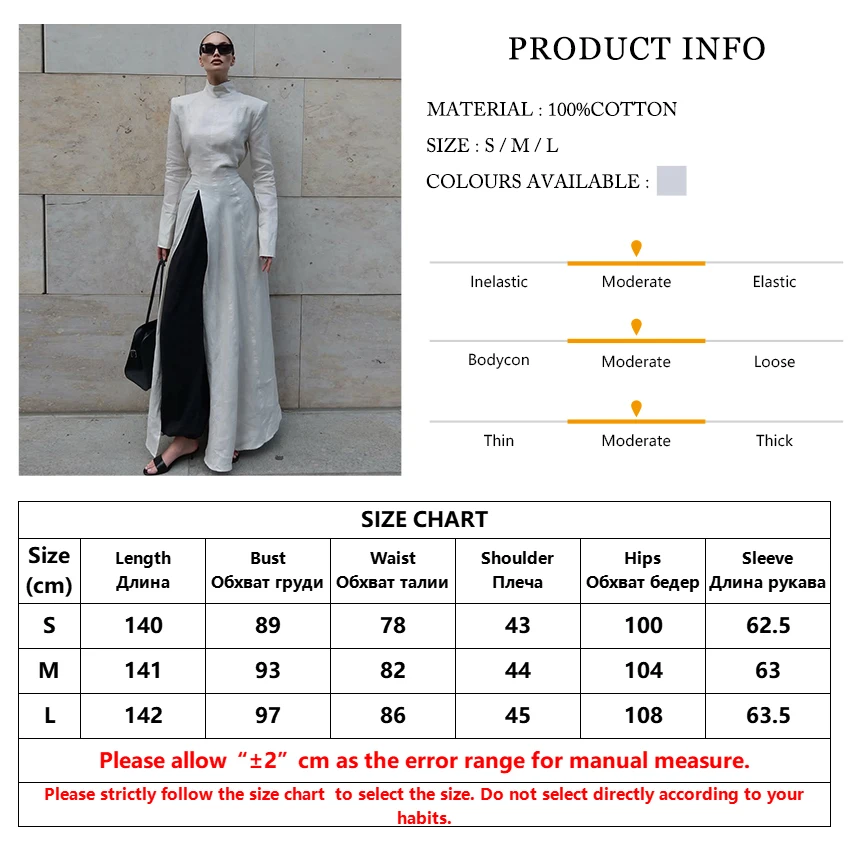 Clacive Fashion Slim Gray Cotton Women Dress Bodycon Stand Collar Long Sleeve Maxi Dresses Elegant High Waist Slit Female Dress
