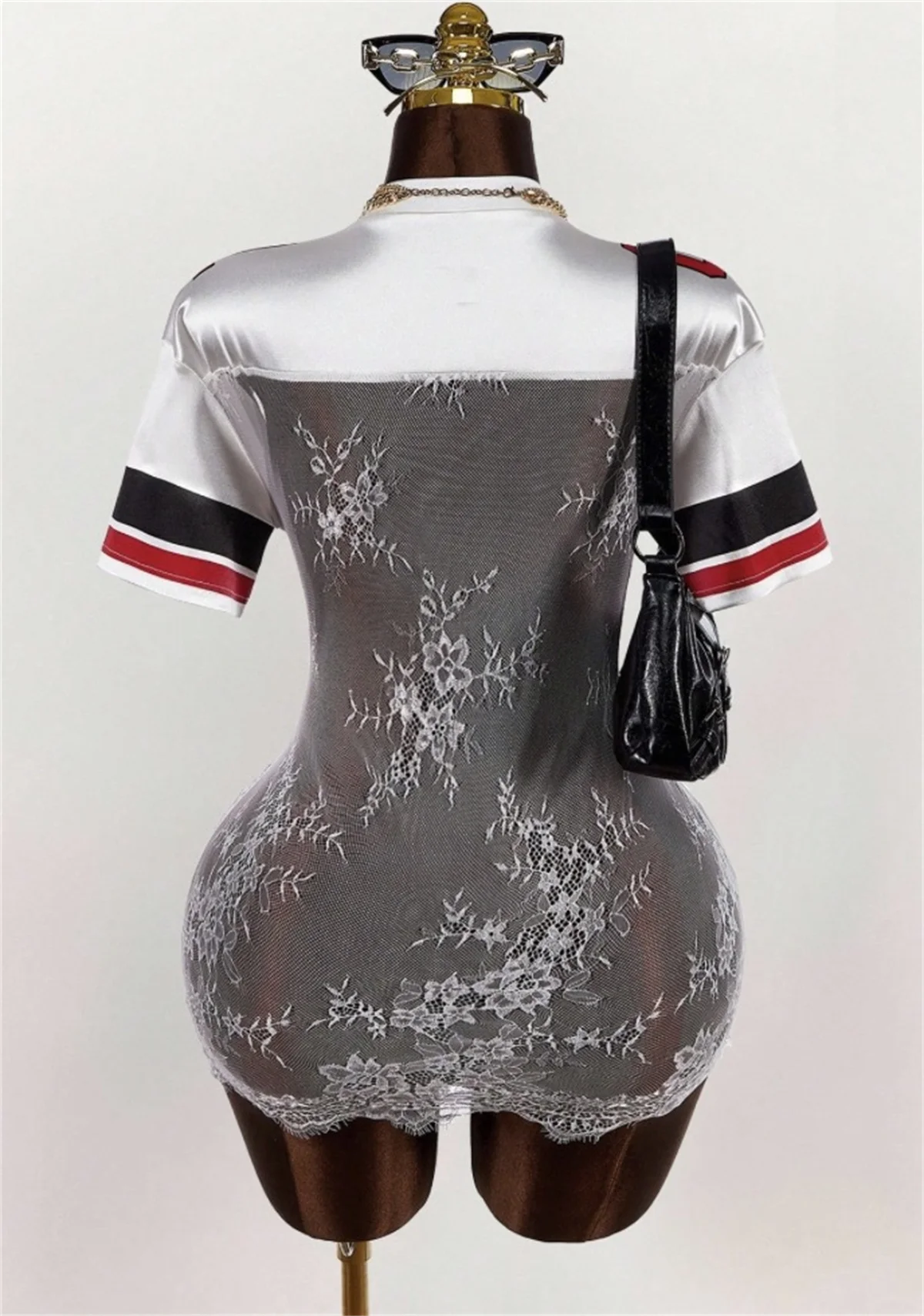 Weird Puss Sexy See Through Mini Dress Women Jacquard Lace Digital Print Patchwork Stretch Coquette Party Club Trend Bodycon