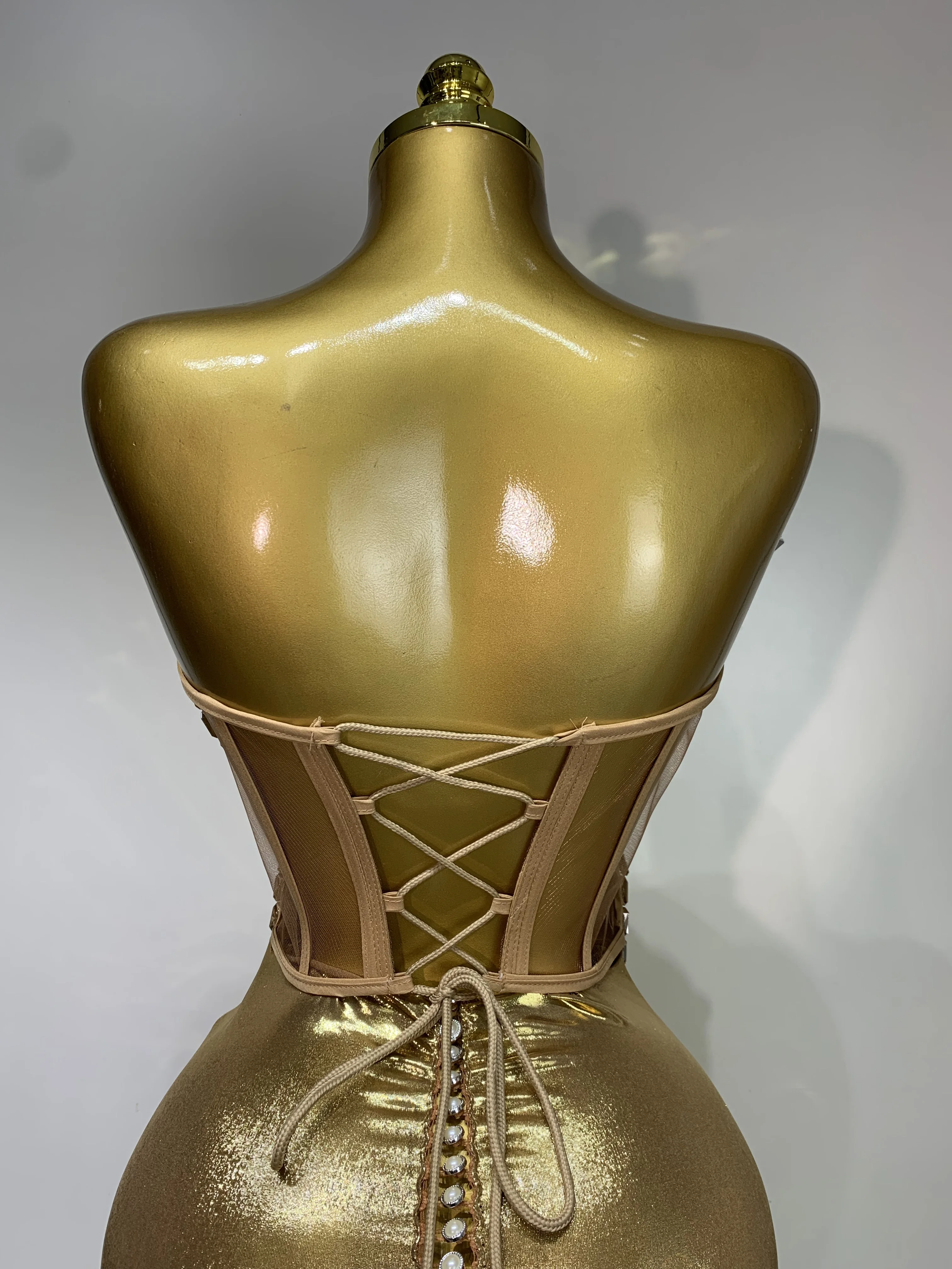 Women Luxury Gold Sequin Strapless Crystal Bodycon Y2K Evening Party Dress One Piece Celebrity Gala Gown Birthday Club Dress