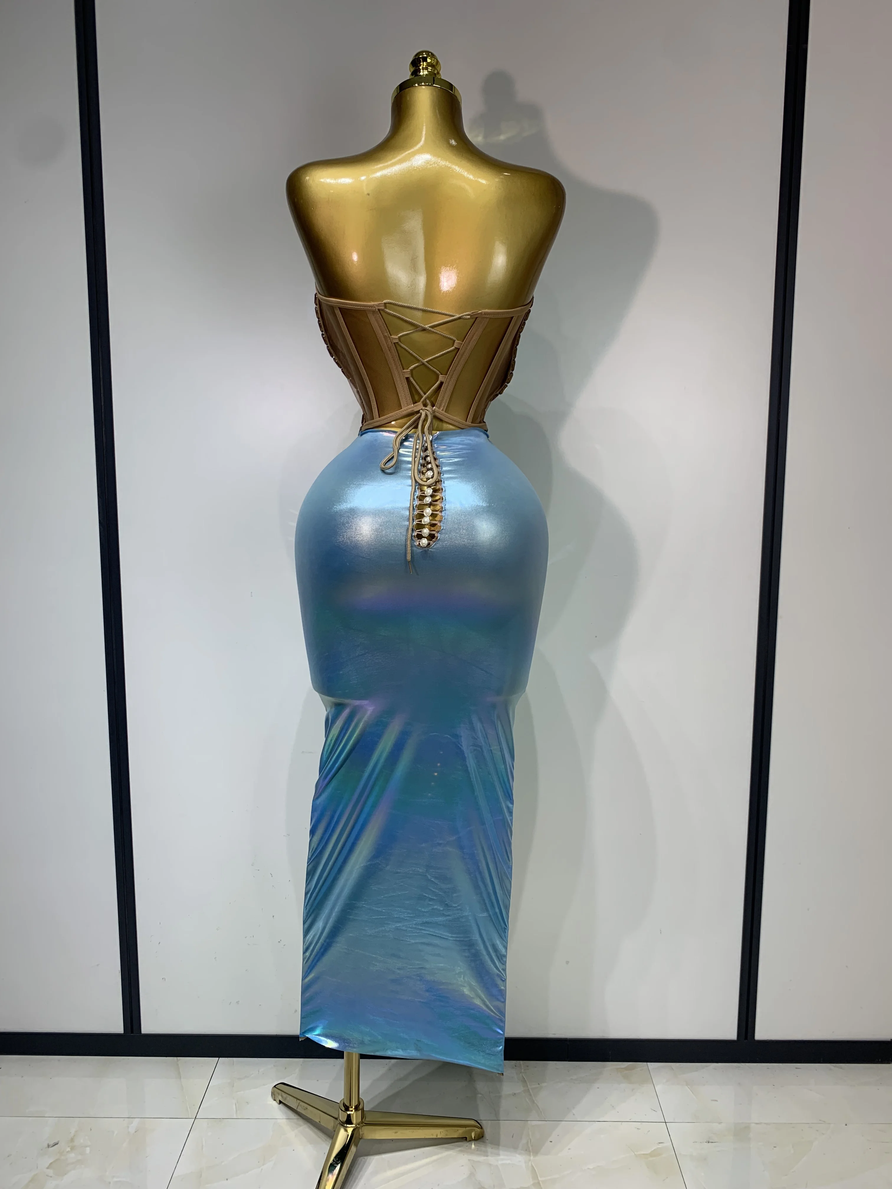 Women Luxury Gold Sequin Strapless Crystal Bodycon Y2K Evening Party Dress One Piece Celebrity Gala Gown Birthday Club Dress