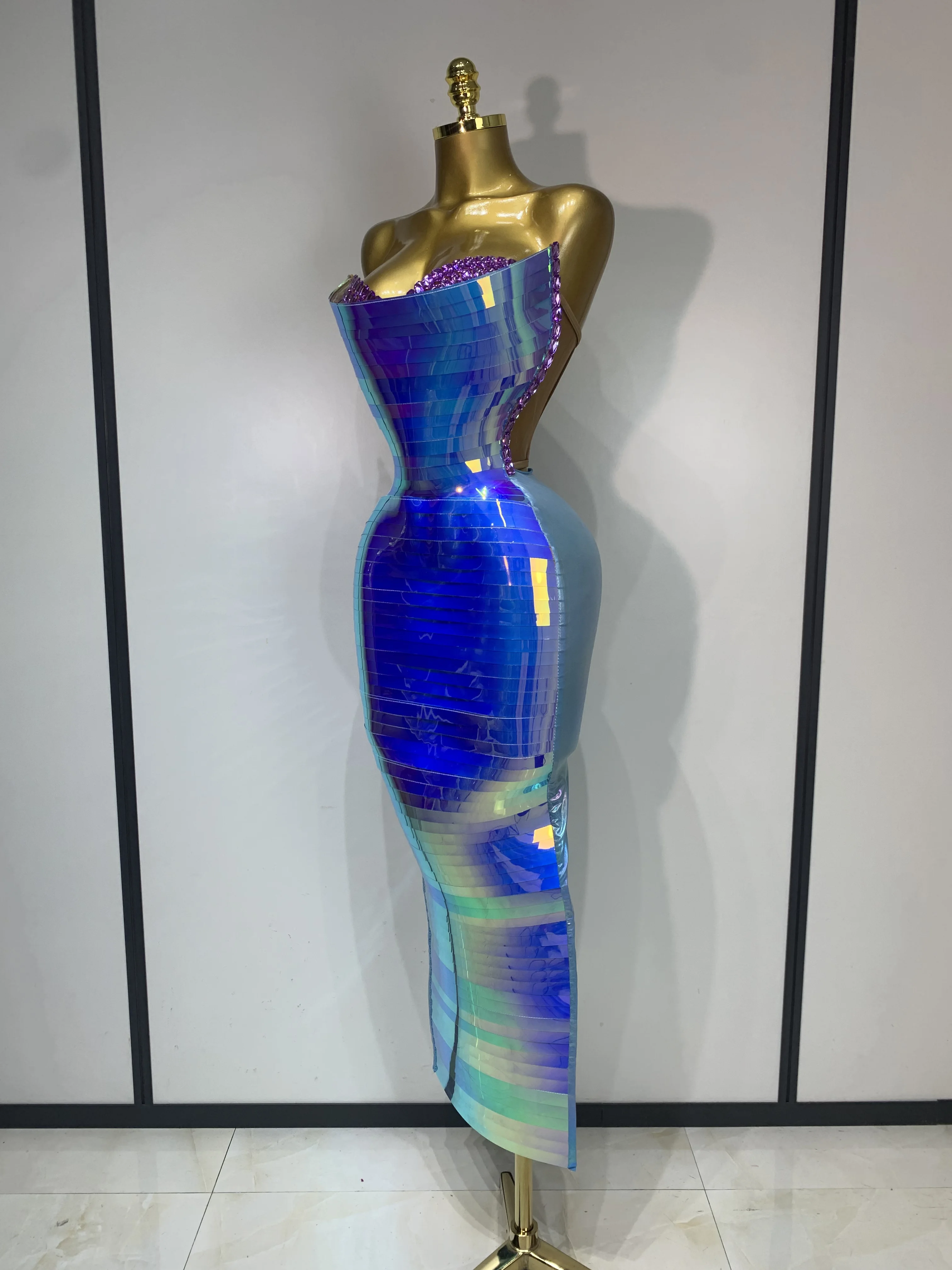 Women Luxury Gold Sequin Strapless Crystal Bodycon Y2K Evening Party Dress One Piece Celebrity Gala Gown Birthday Club Dress