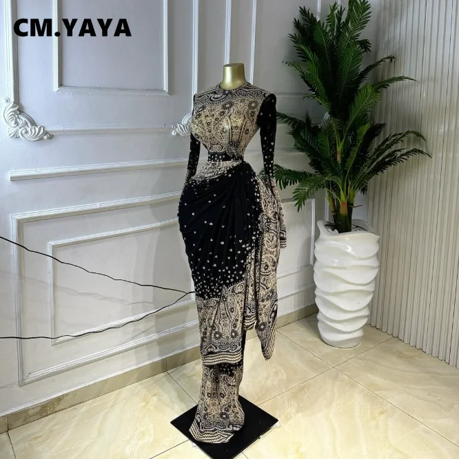 CM.YAYA Women Tie Dye Printed Stacked Ruched Long Sleeve Midi Bodycon Maxi Long Dress Birthday Party Education Trendy Dresses