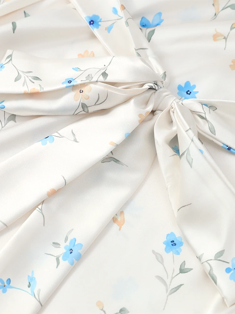 Printed Floral Print Elegant Long Dress For Women Short Sleeve V Neck Fashion Slim Dress Satin Commuting Banquet Female Dress