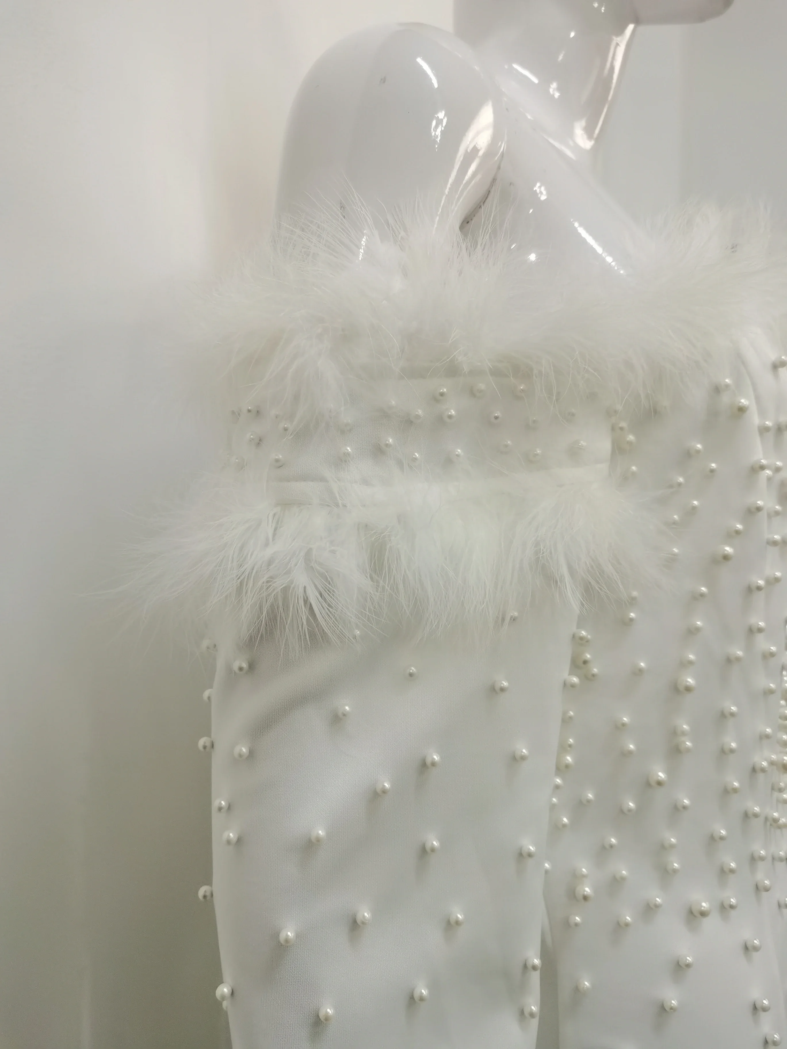 Feather White Dress Party Women Pearls Long Night Dresses High Waist Dance Wedding Prom Bridesmaid Maxi Y2k Summer Vestidos