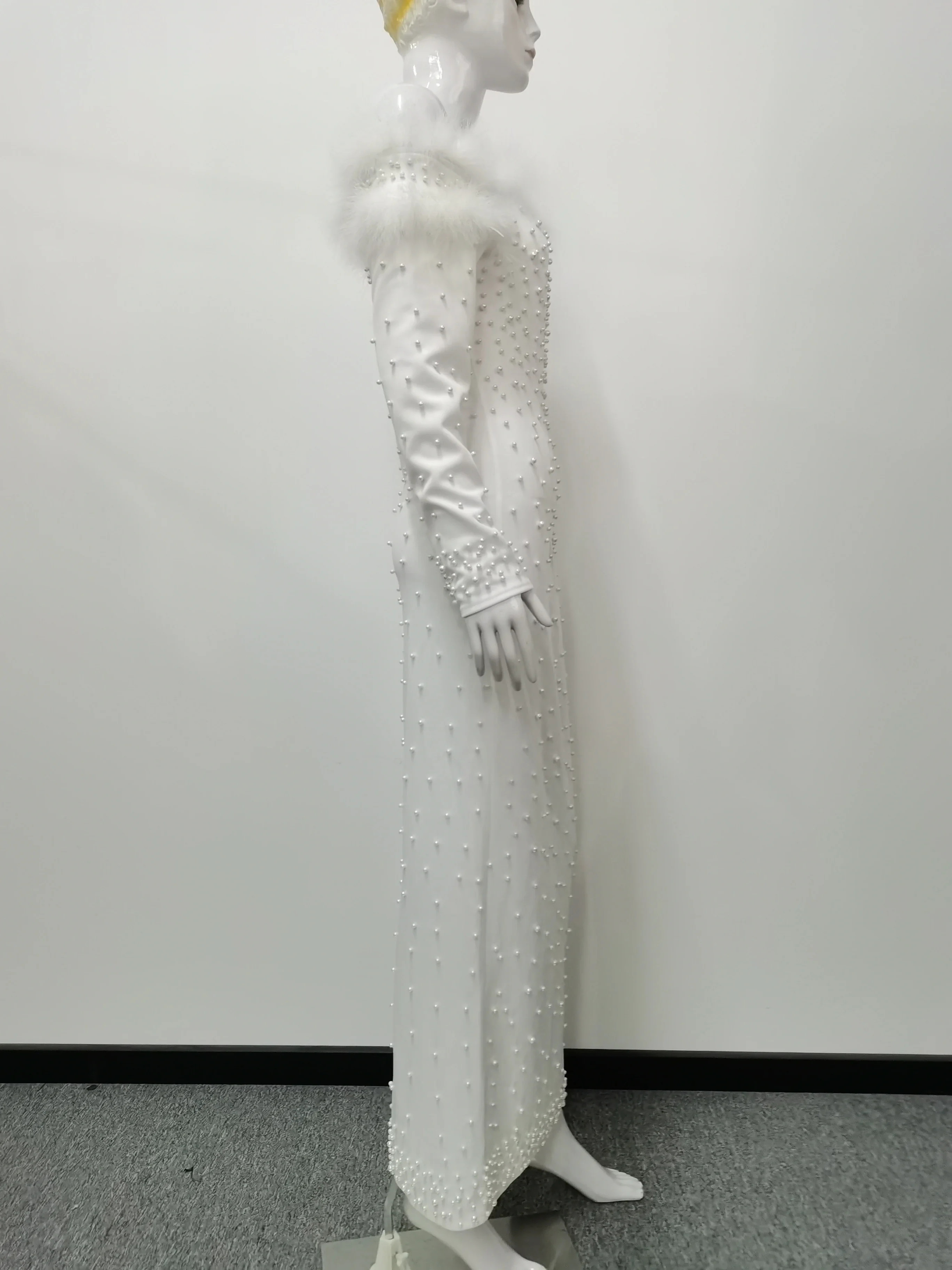 Feather White Dress Party Women Pearls Long Night Dresses High Waist Dance Wedding Prom Bridesmaid Maxi Y2k Summer Vestidos