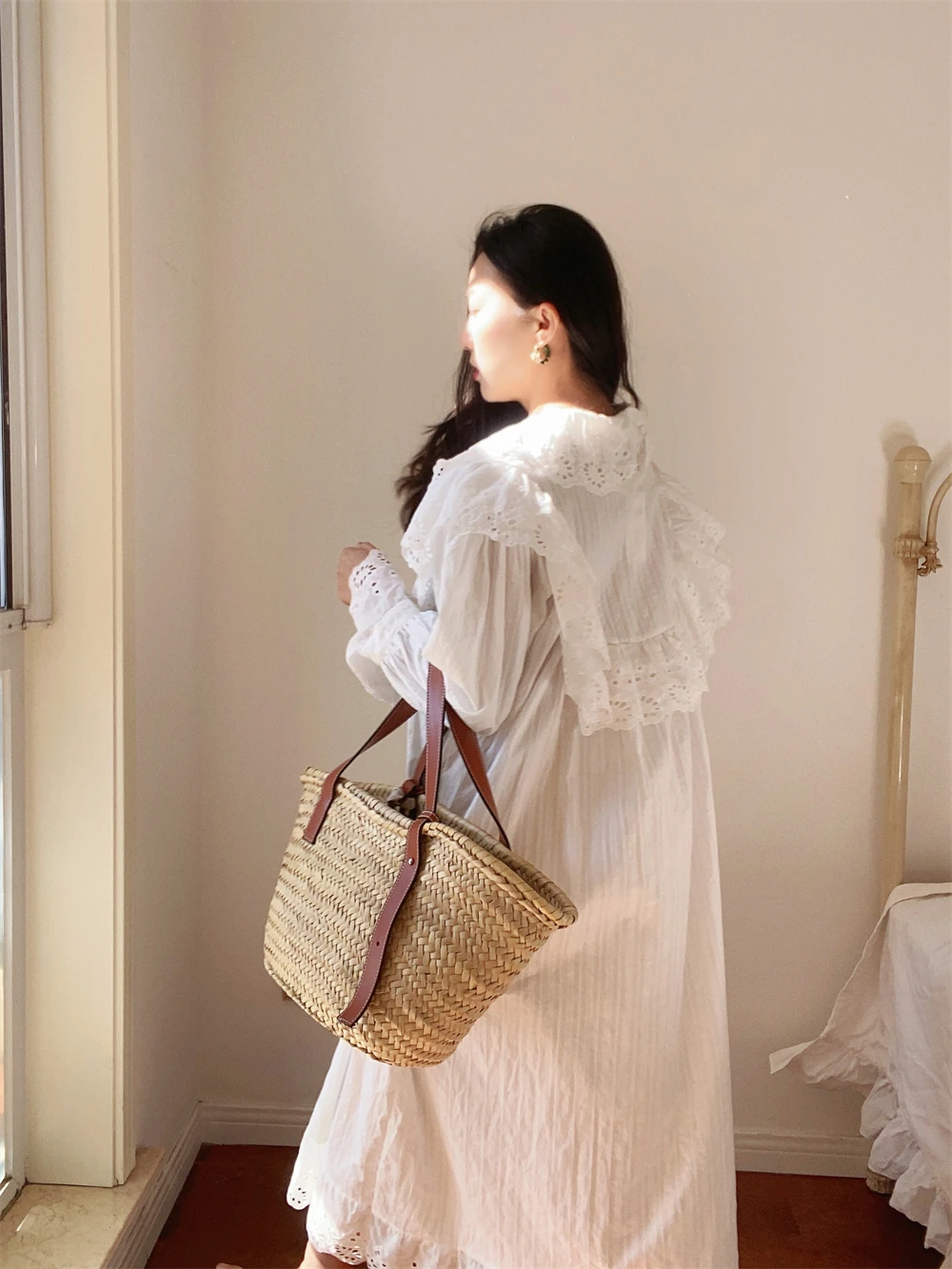 Flare Long Sleeve Ruffles Dress For Women Robe Cotton White Floral Embroidery Lace Dresses Oversize Casual Autumn Boho Vestidos