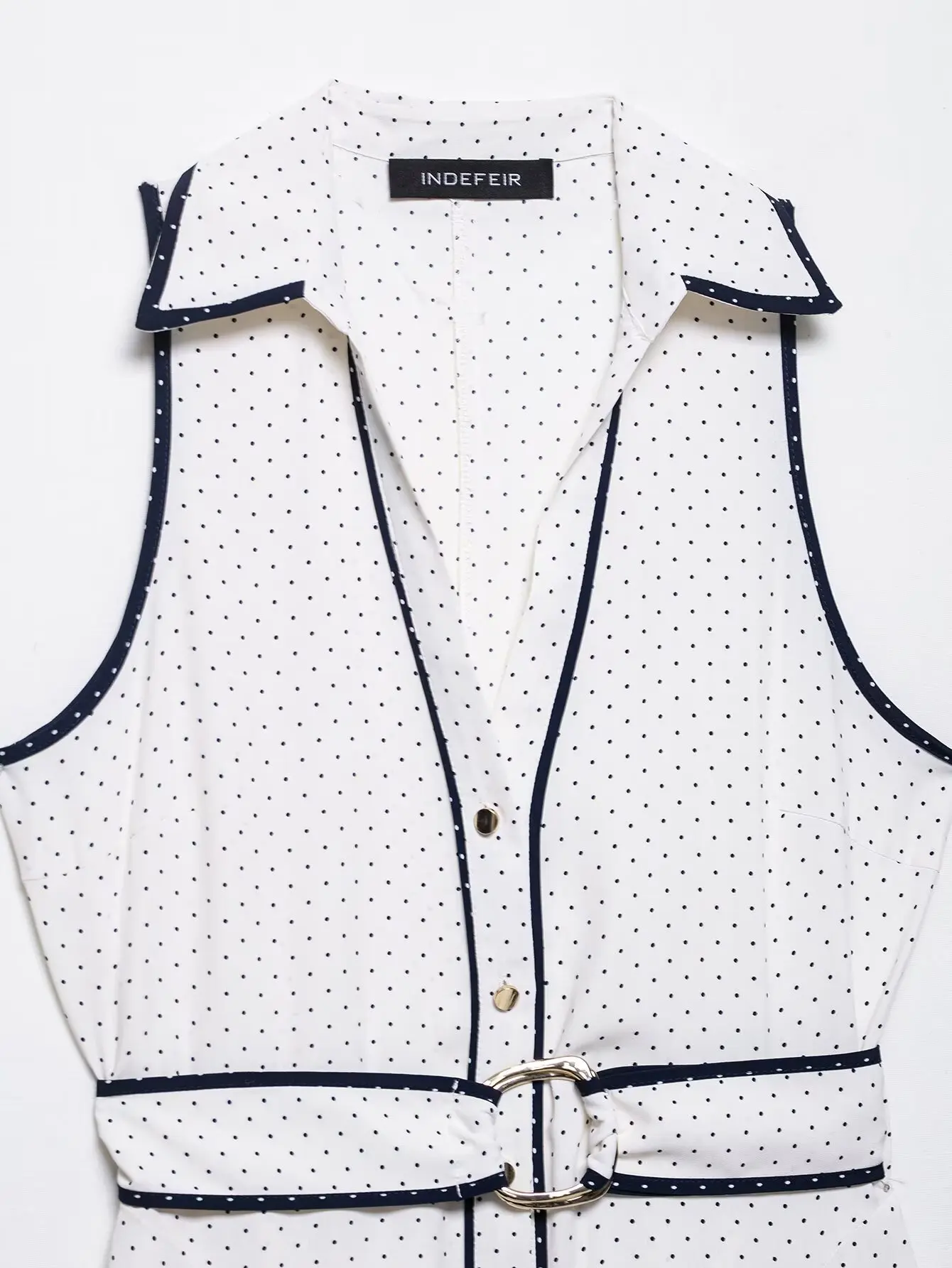 HH Woman Elegant Sleeveless Single-breasted Midi Dress Summer Female Lapel White Polka Dot Shirt Style Chart Dress Mujer