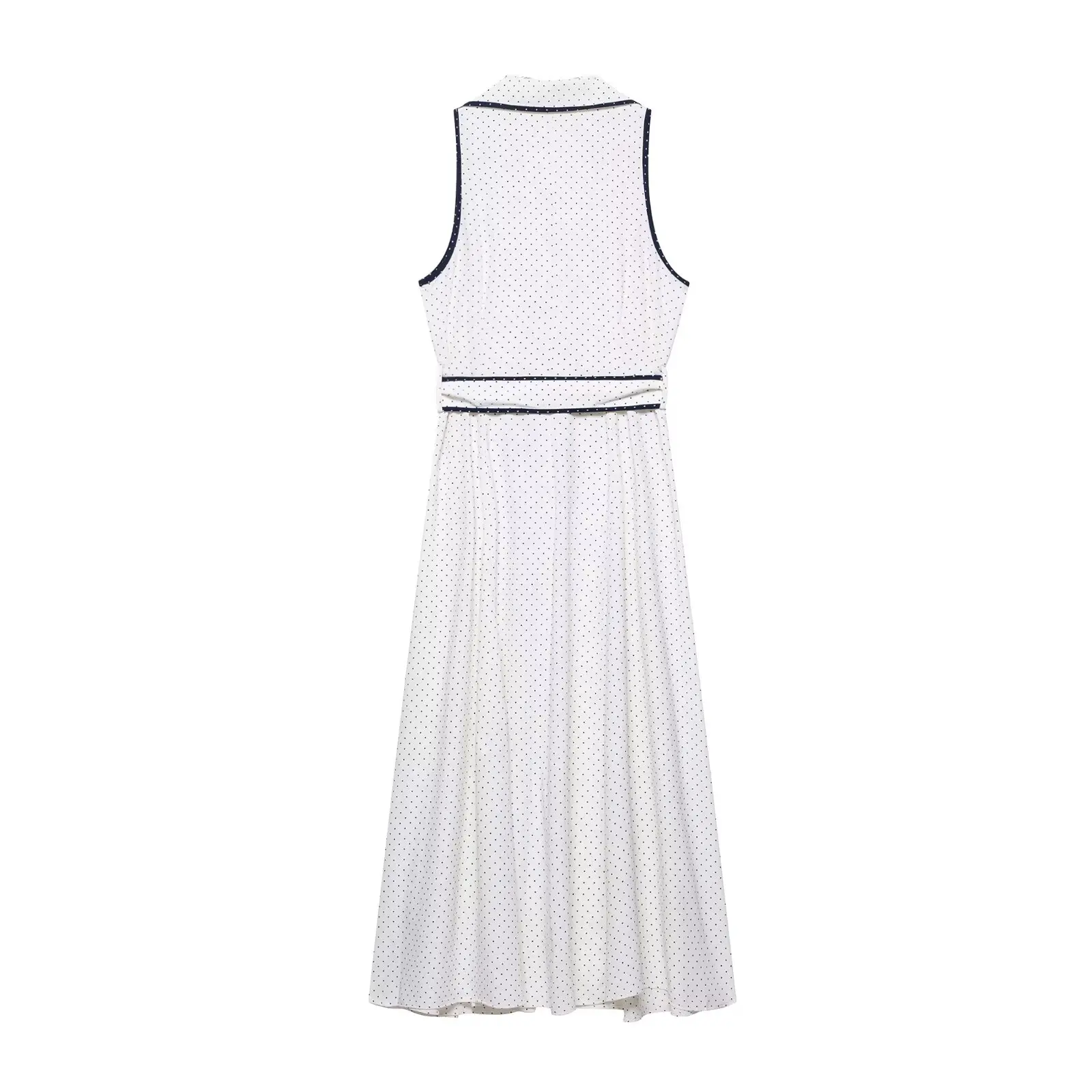 HH Woman Elegant Sleeveless Single-breasted Midi Dress Summer Female Lapel White Polka Dot Shirt Style Chart Dress Mujer