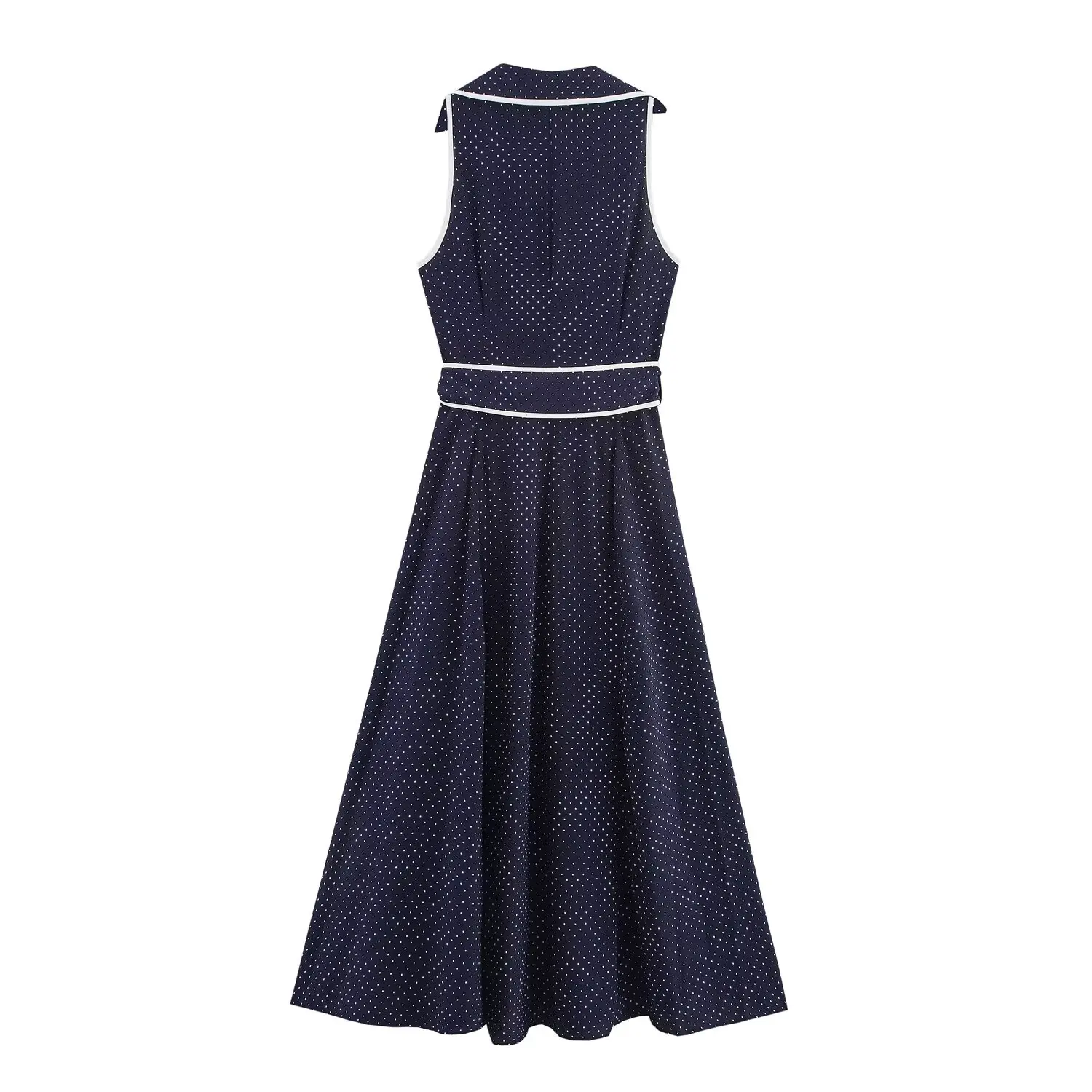 HH Woman Elegant Sleeveless Single-breasted Midi Dress Summer Female Lapel White Polka Dot Shirt Style Chart Dress Mujer