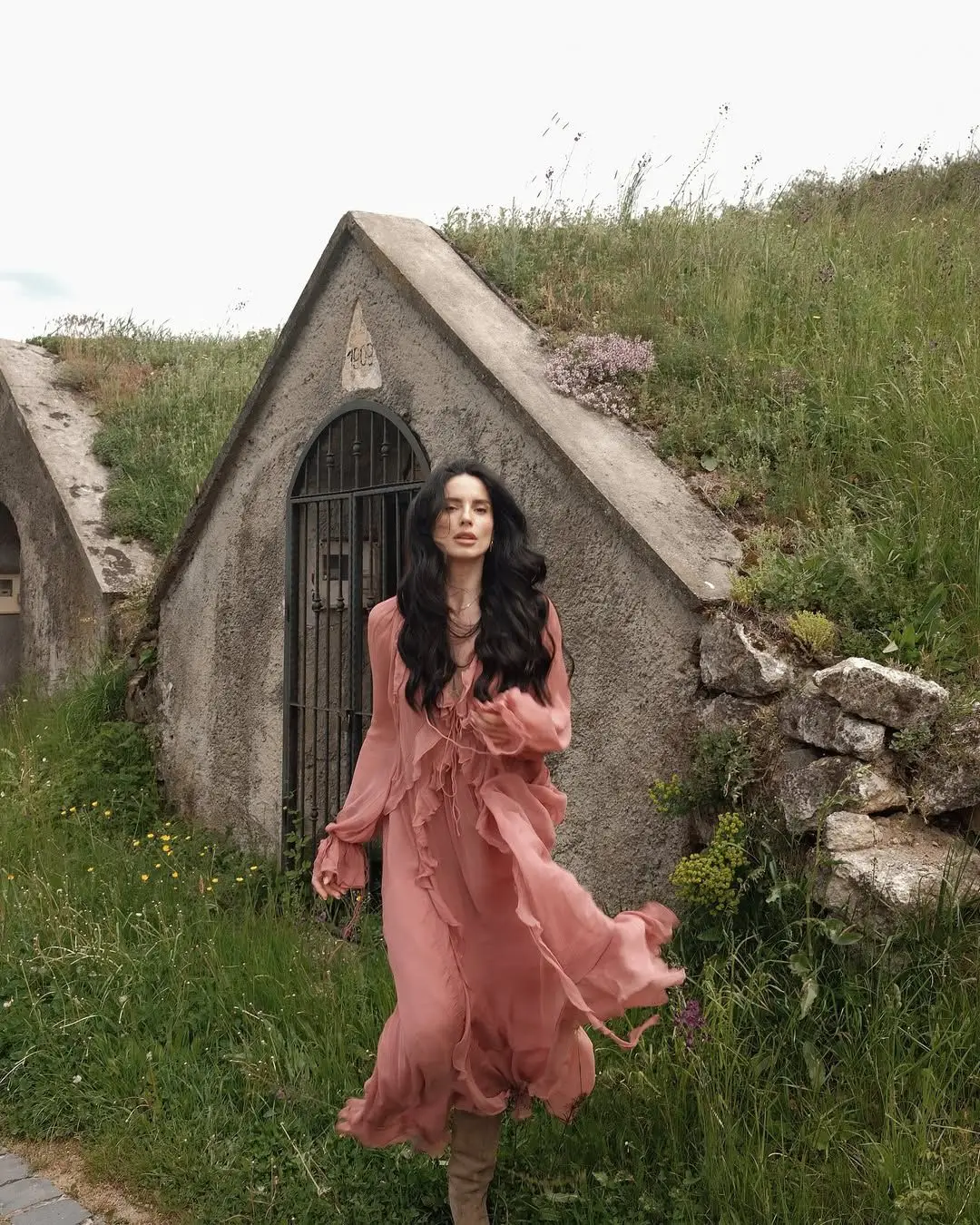 YENKYE 2025 Women Cascade Ruffles Lace Up V Neck Chiffon Long Dresses Full Sleeve A-line  Holiday Autumn Dress Maxi Vestidos