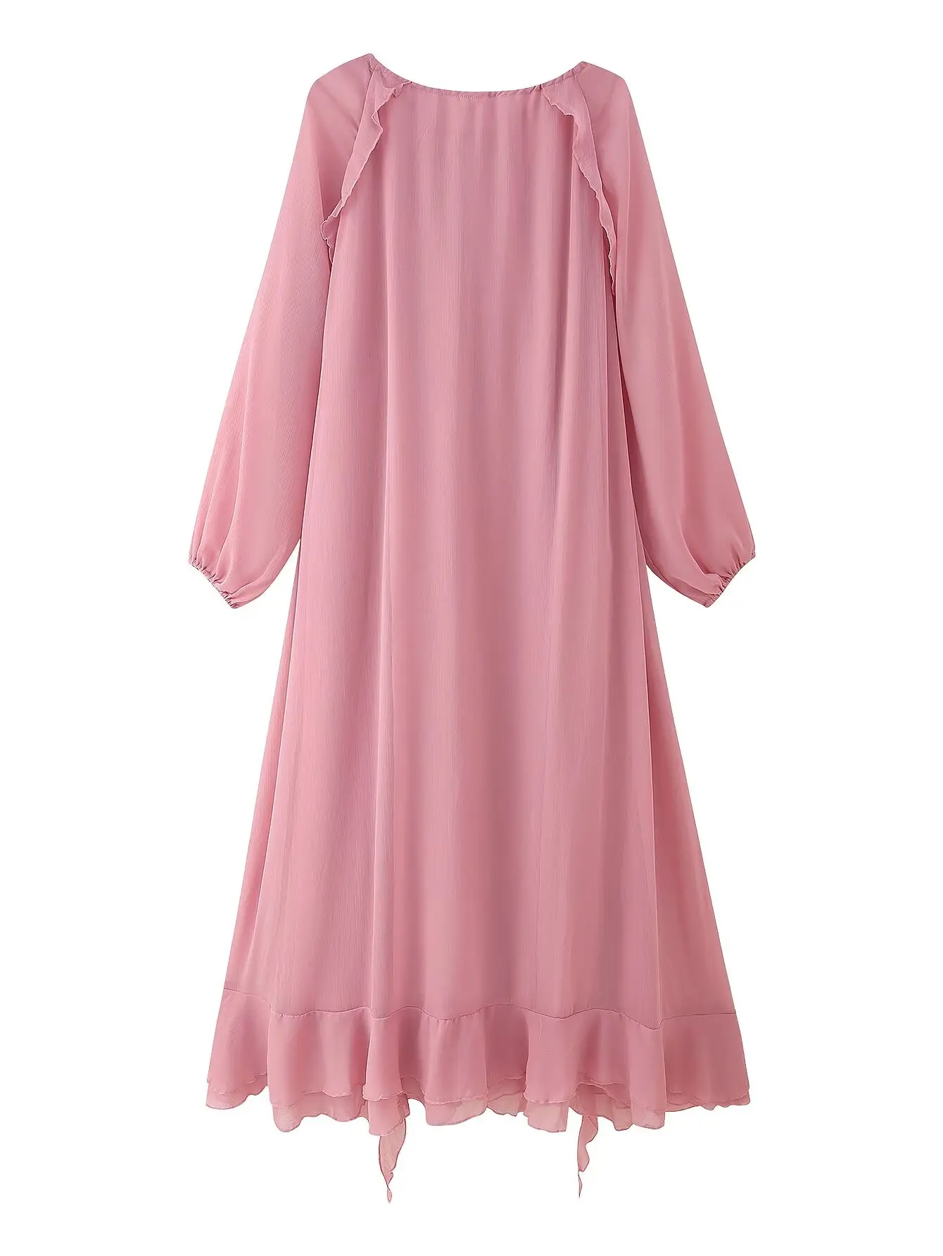 YENKYE 2025 Women Cascade Ruffles Lace Up V Neck Chiffon Long Dresses Full Sleeve A-line  Holiday Autumn Dress Maxi Vestidos