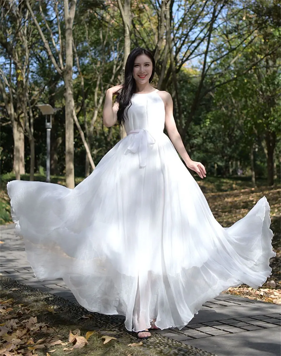 Travel Photo Desert Long Dress Women's New Summer Large Swing Chiffon Dress Elegant Belt Slimming Seaside Holiday Beach Dresses