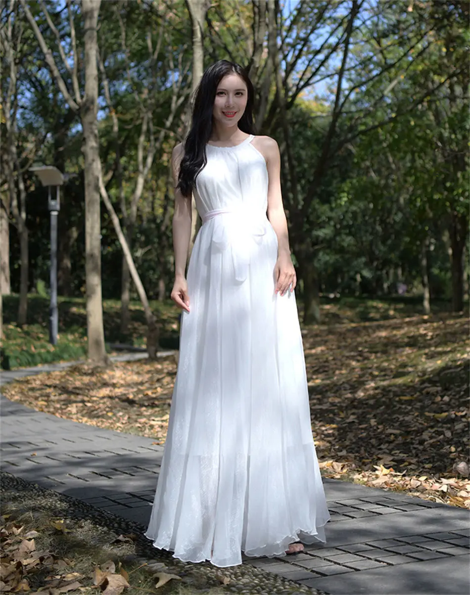 Travel Photo Desert Long Dress Women's New Summer Large Swing Chiffon Dress Elegant Belt Slimming Seaside Holiday Beach Dresses