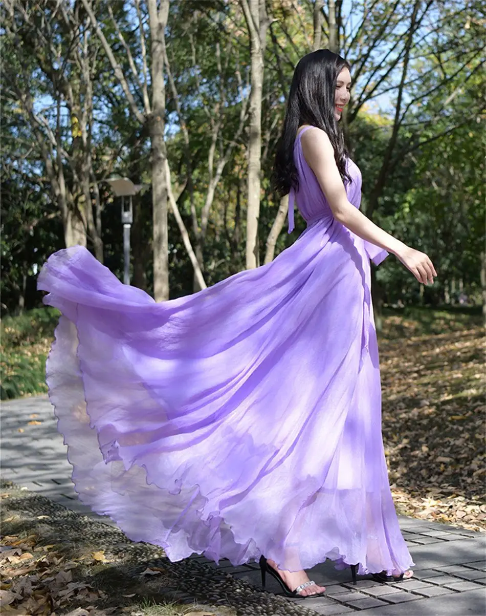 Travel Photo Desert Long Dress Women's New Summer Large Swing Chiffon Dress Elegant Belt Slimming Seaside Holiday Beach Dresses