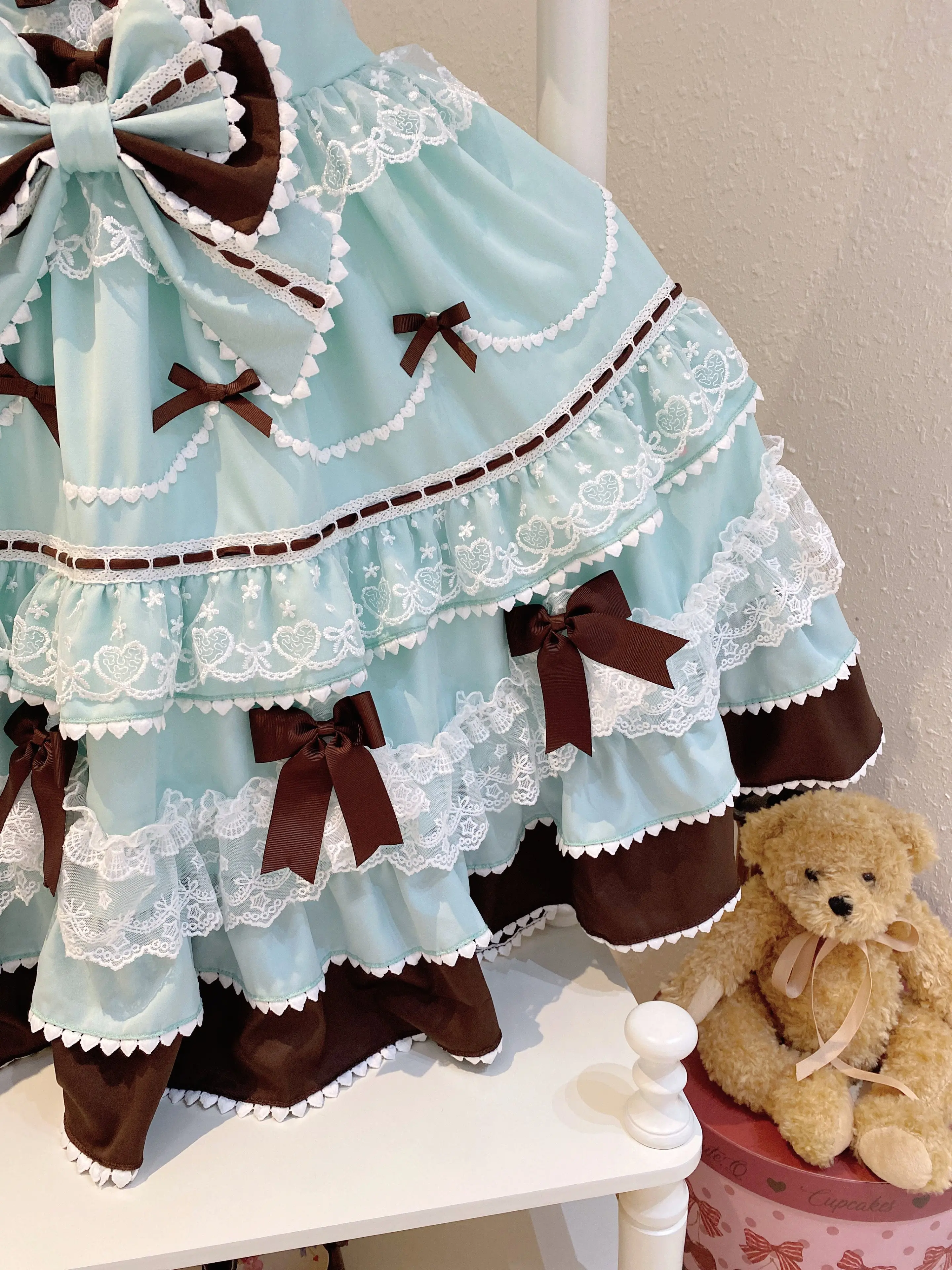 New 2025 Summer Original Sweet Lolita Jsk Dress Cute Bow Lace Stitching Kawaii Girls Women Elegant Slim Suspender Dresses
