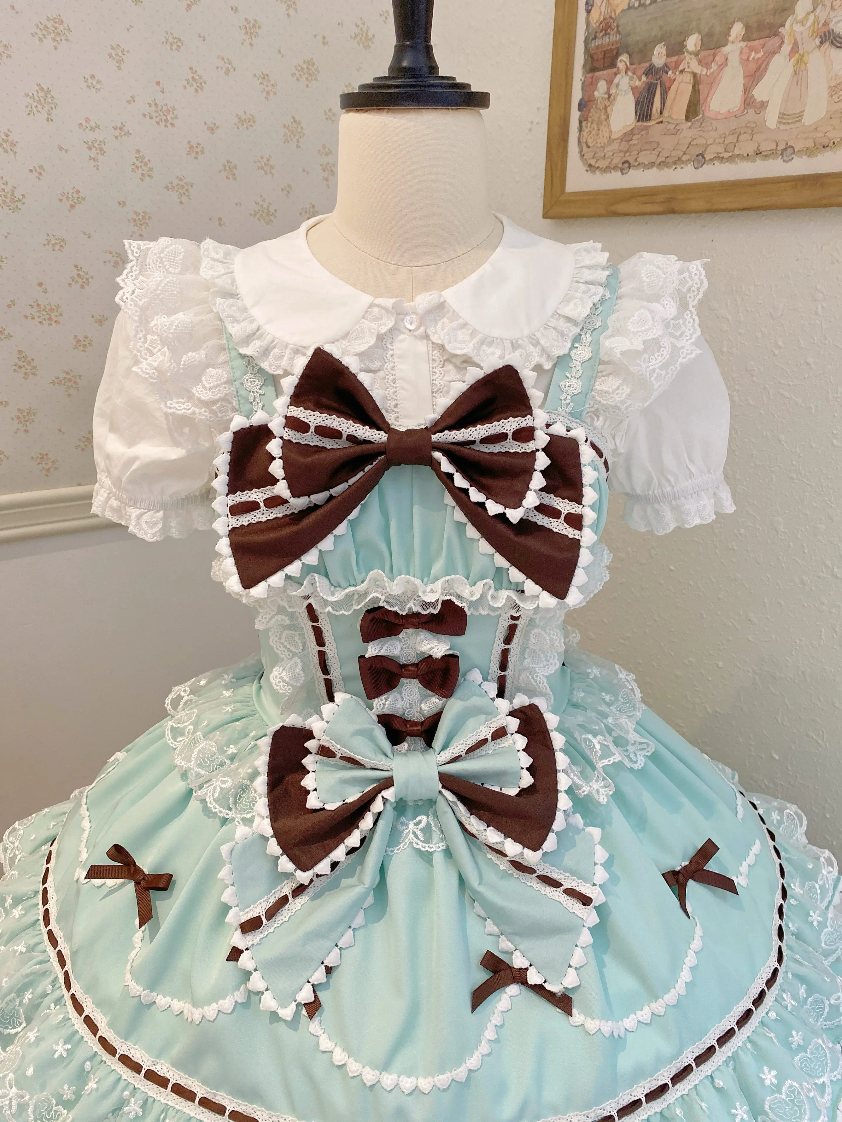 New 2025 Summer Original Sweet Lolita Jsk Dress Cute Bow Lace Stitching Kawaii Girls Women Elegant Slim Suspender Dresses