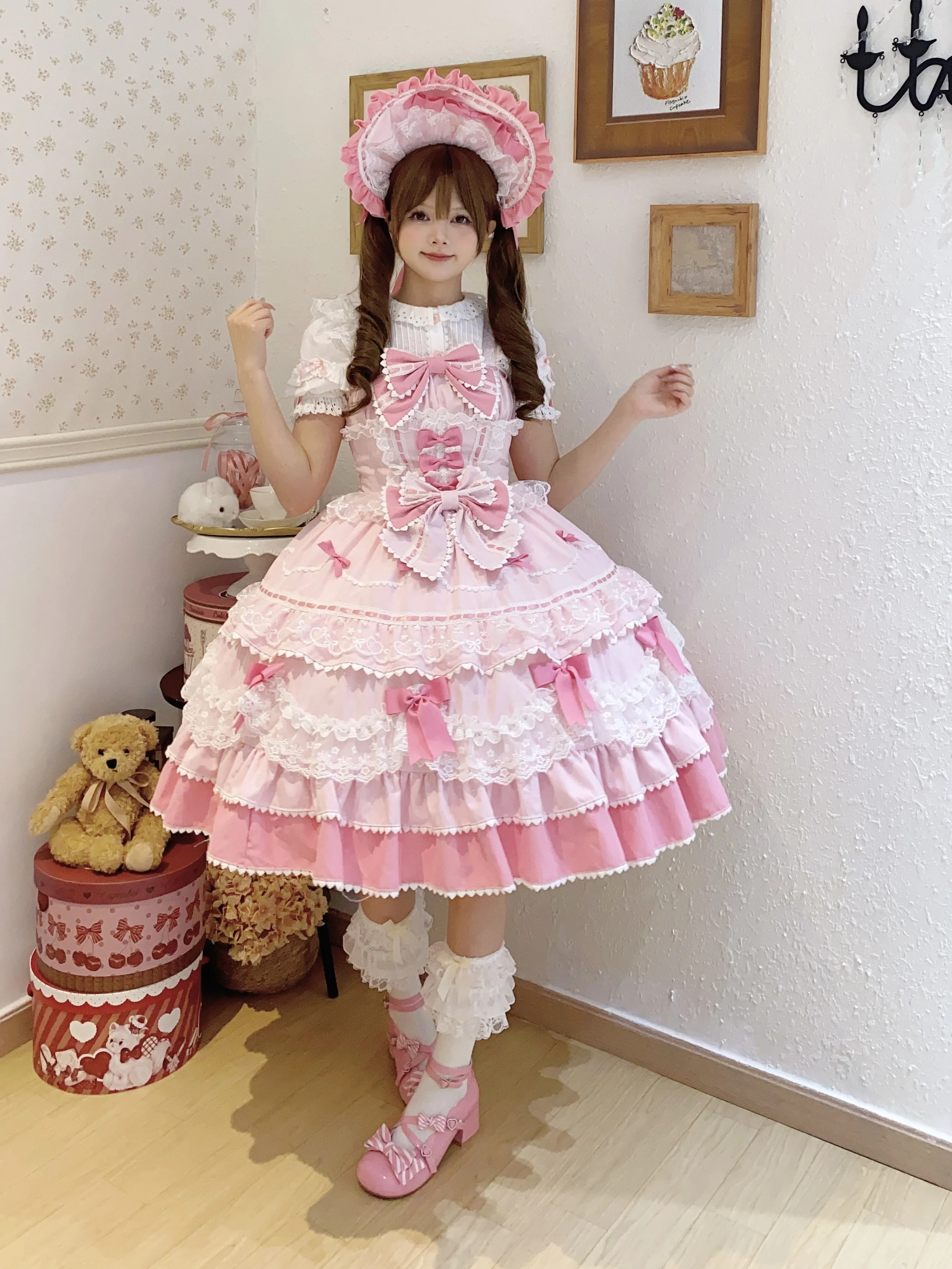 New 2025 Summer Original Sweet Lolita Jsk Dress Cute Bow Lace Stitching Kawaii Girls Women Elegant Slim Suspender Dresses