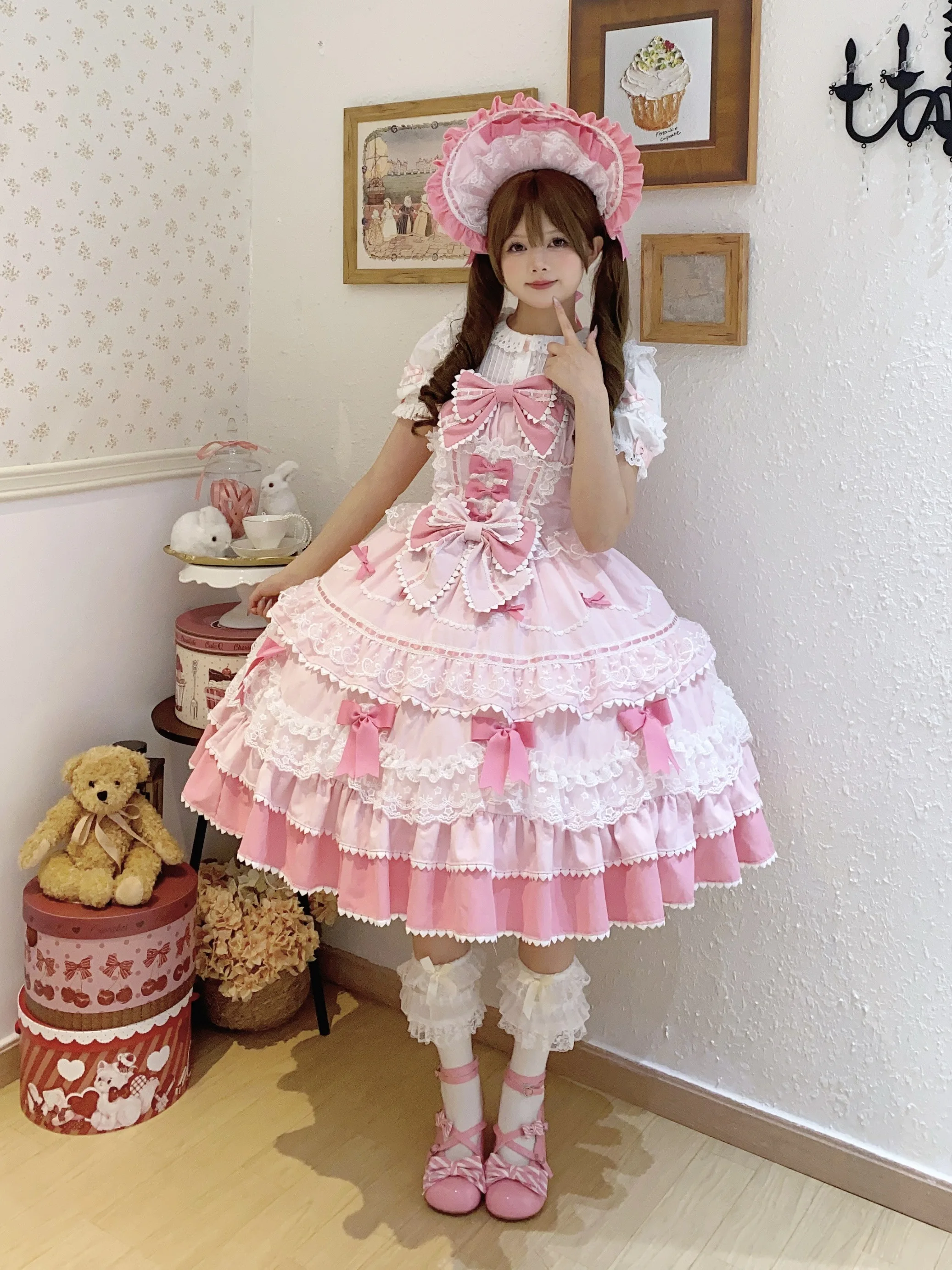 New 2025 Summer Original Sweet Lolita Jsk Dress Cute Bow Lace Stitching Kawaii Girls Women Elegant Slim Suspender Dresses
