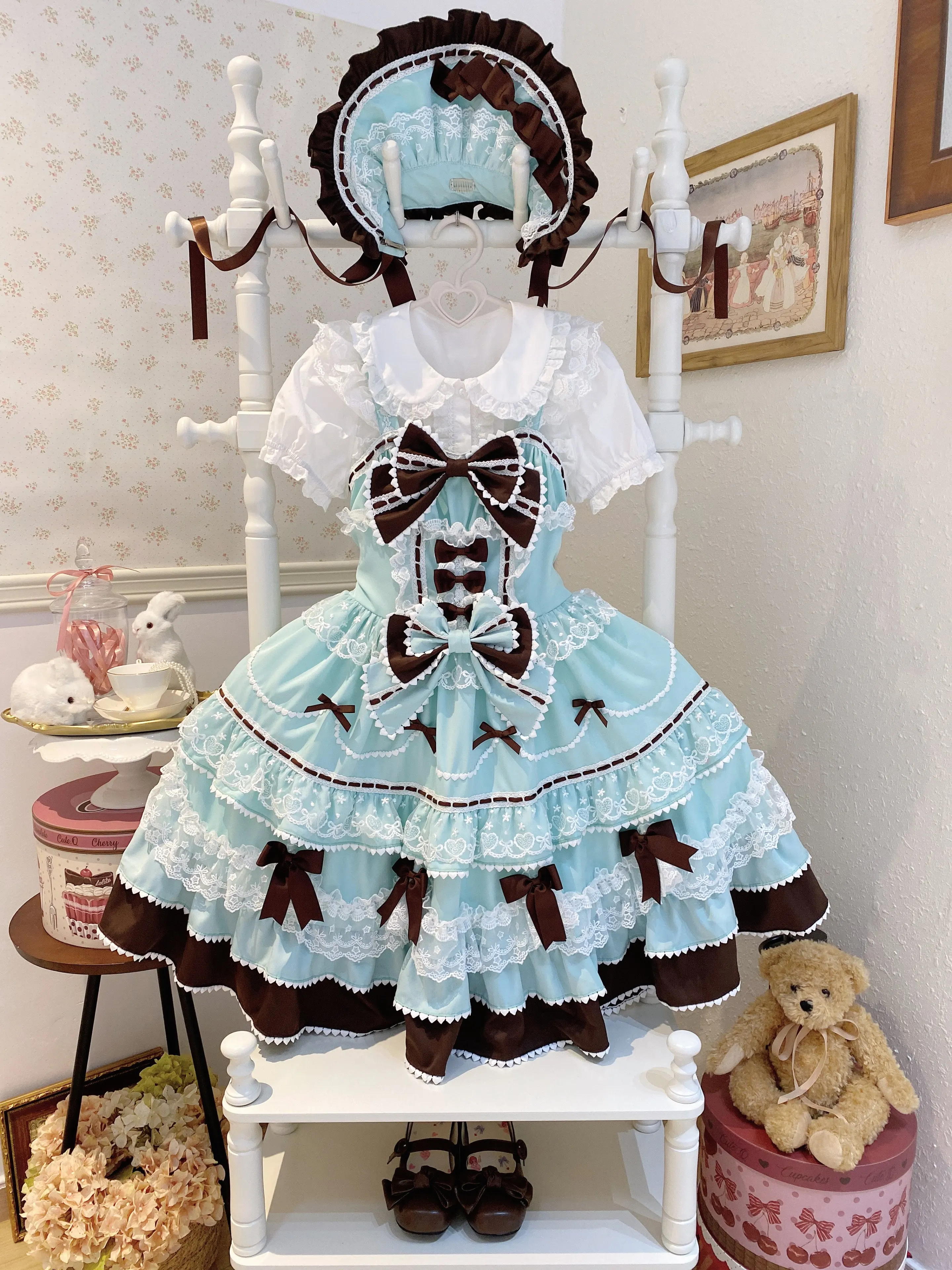 New 2025 Summer Original Sweet Lolita Jsk Dress Cute Bow Lace Stitching Kawaii Girls Women Elegant Slim Suspender Dresses