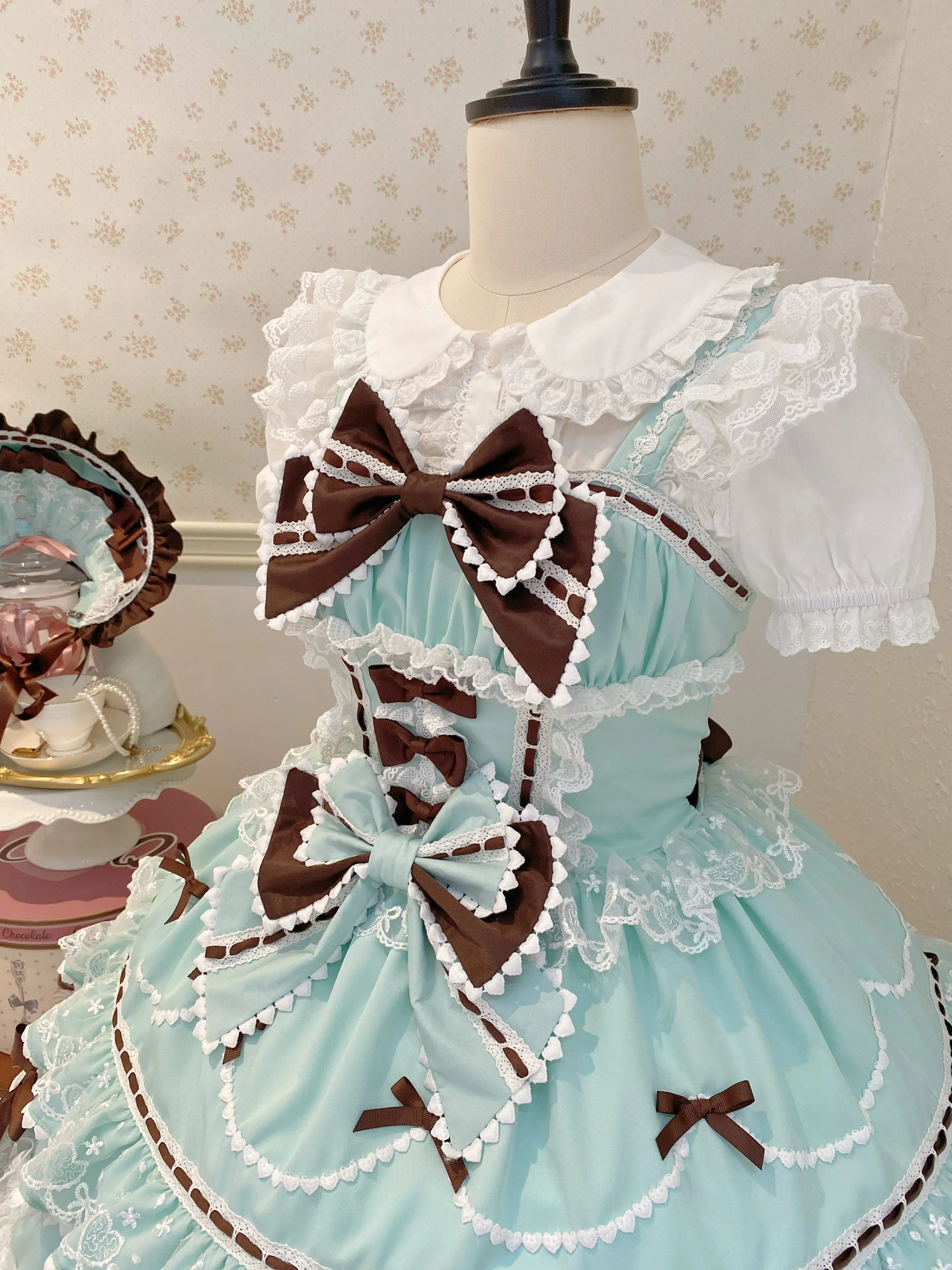 New 2025 Summer Original Sweet Lolita Jsk Dress Cute Bow Lace Stitching Kawaii Girls Women Elegant Slim Suspender Dresses