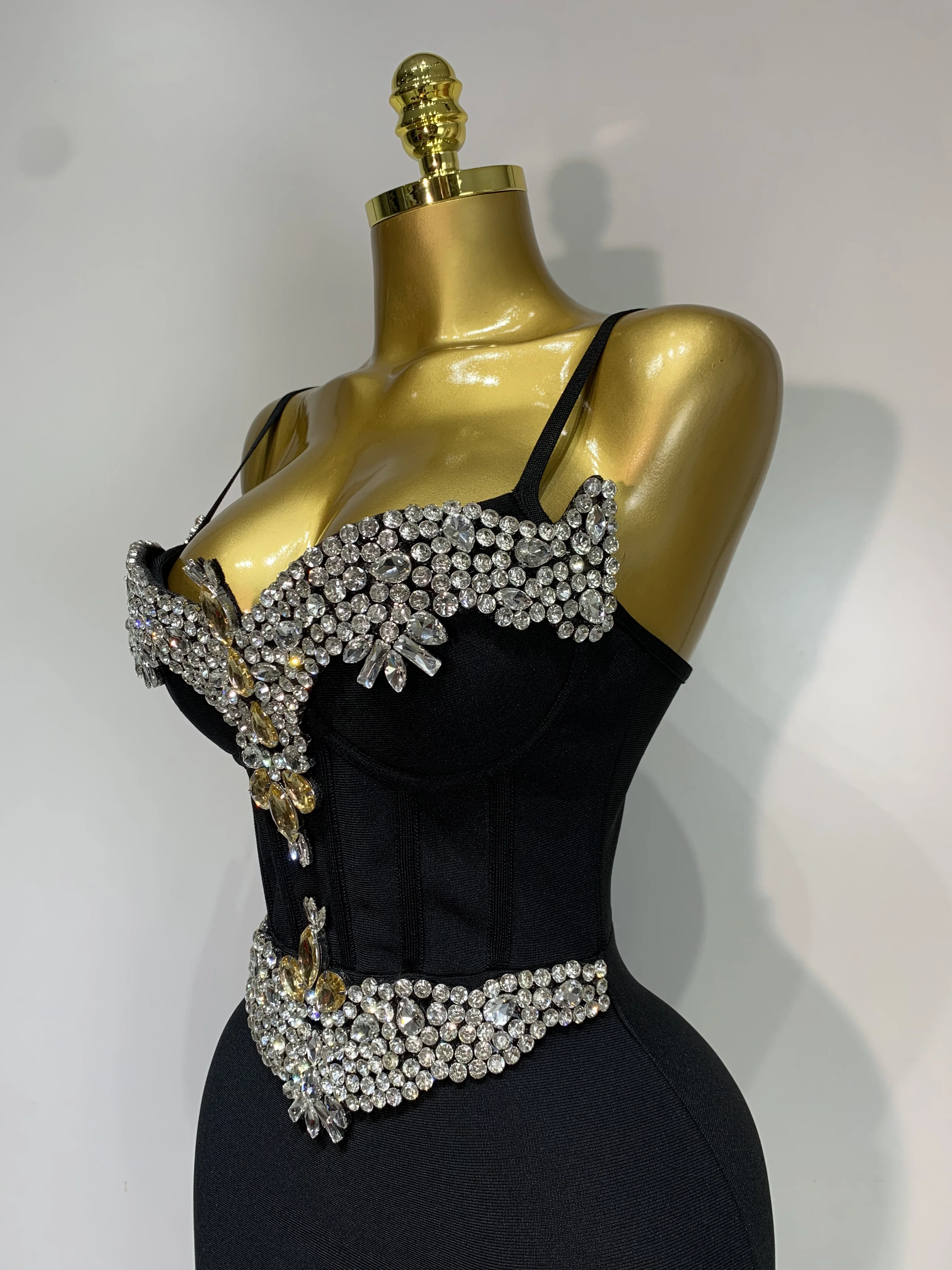 Women Bodycon Bandage Dress Wedding Sexy Backless Luxury Rhinestone Clothes Nightclub Evning Party Birthday Maxi Long Dresses